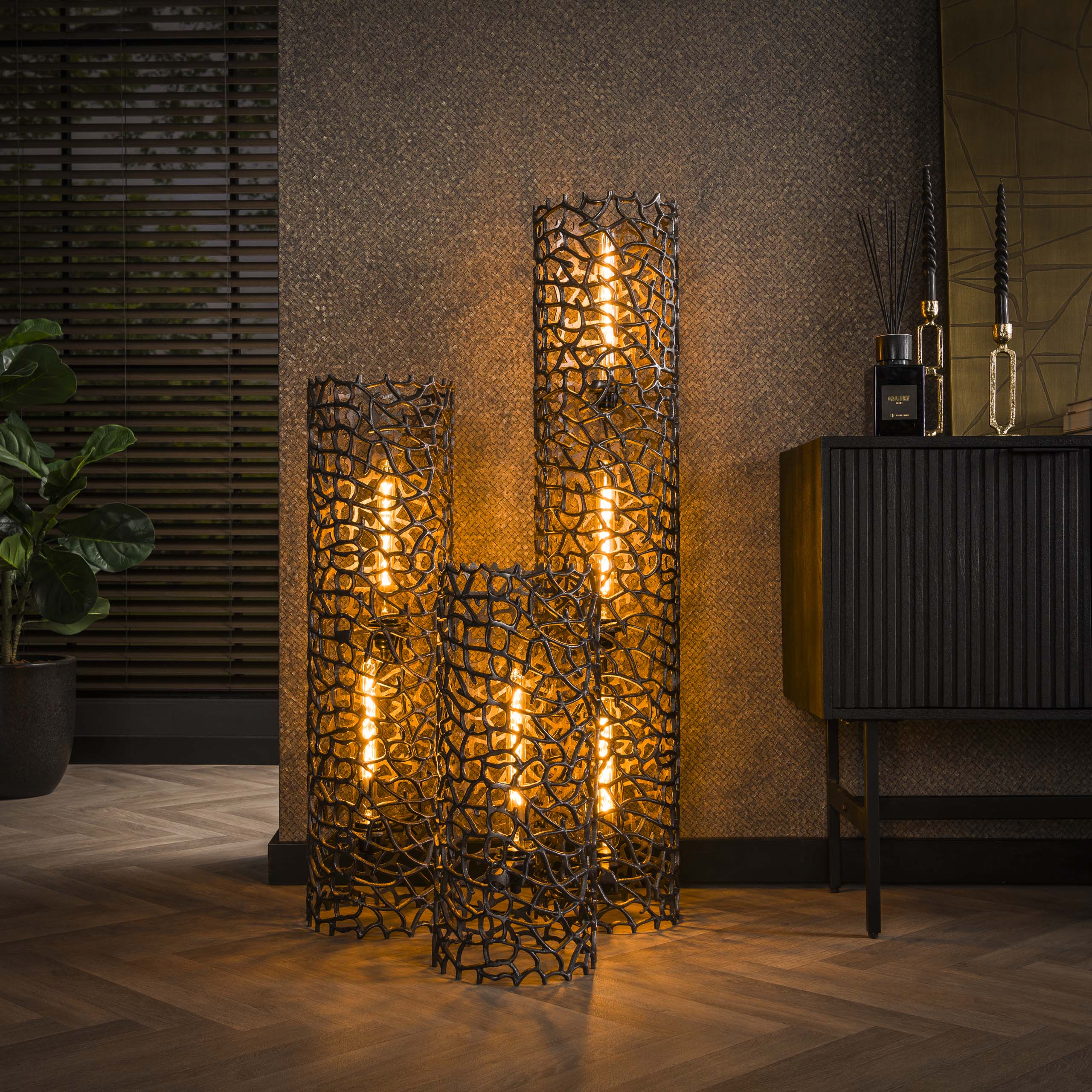 Lampada da terra Weaver XL a 3 luci - Nichel nero