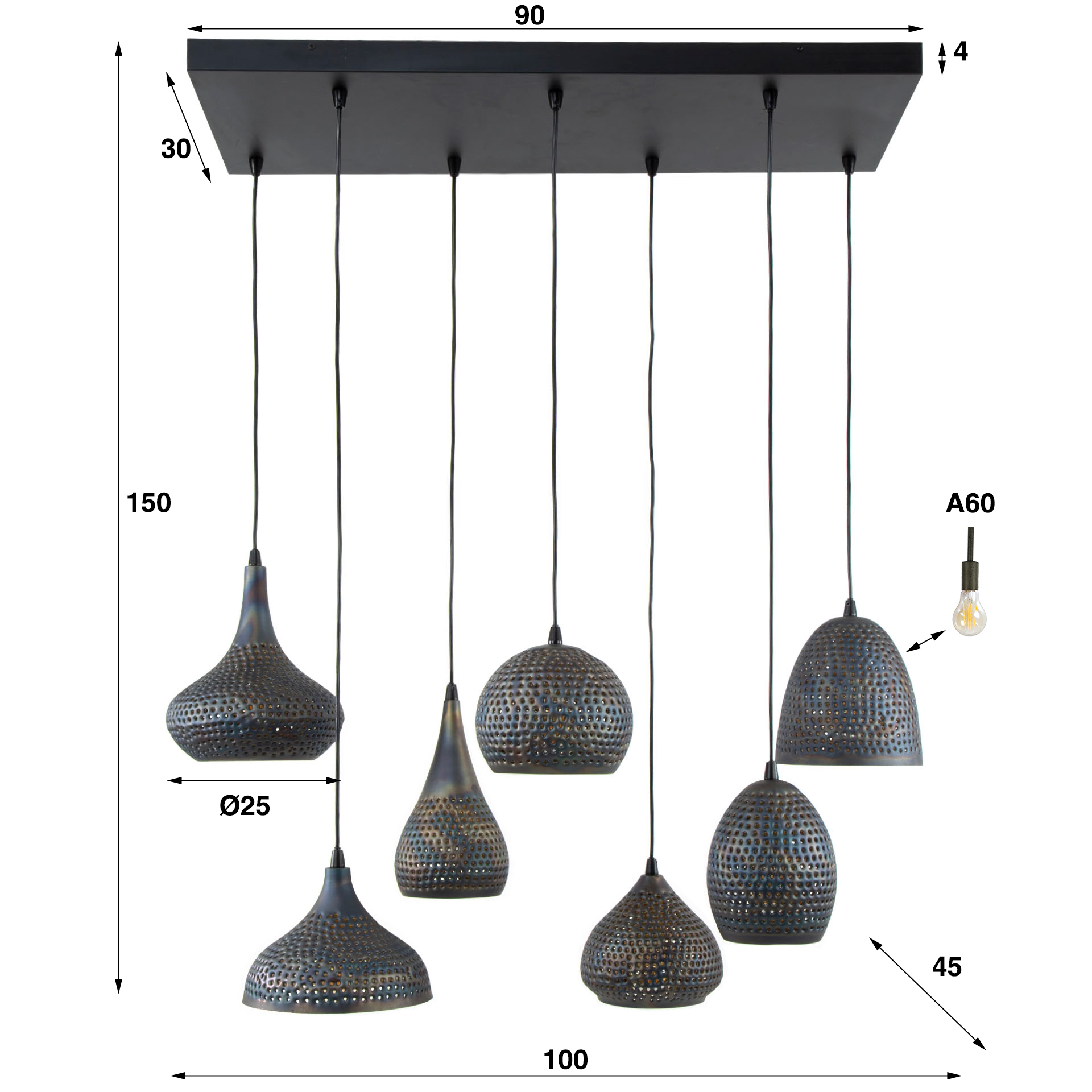 Hanging lamp 4+3 punch mix / Black brown