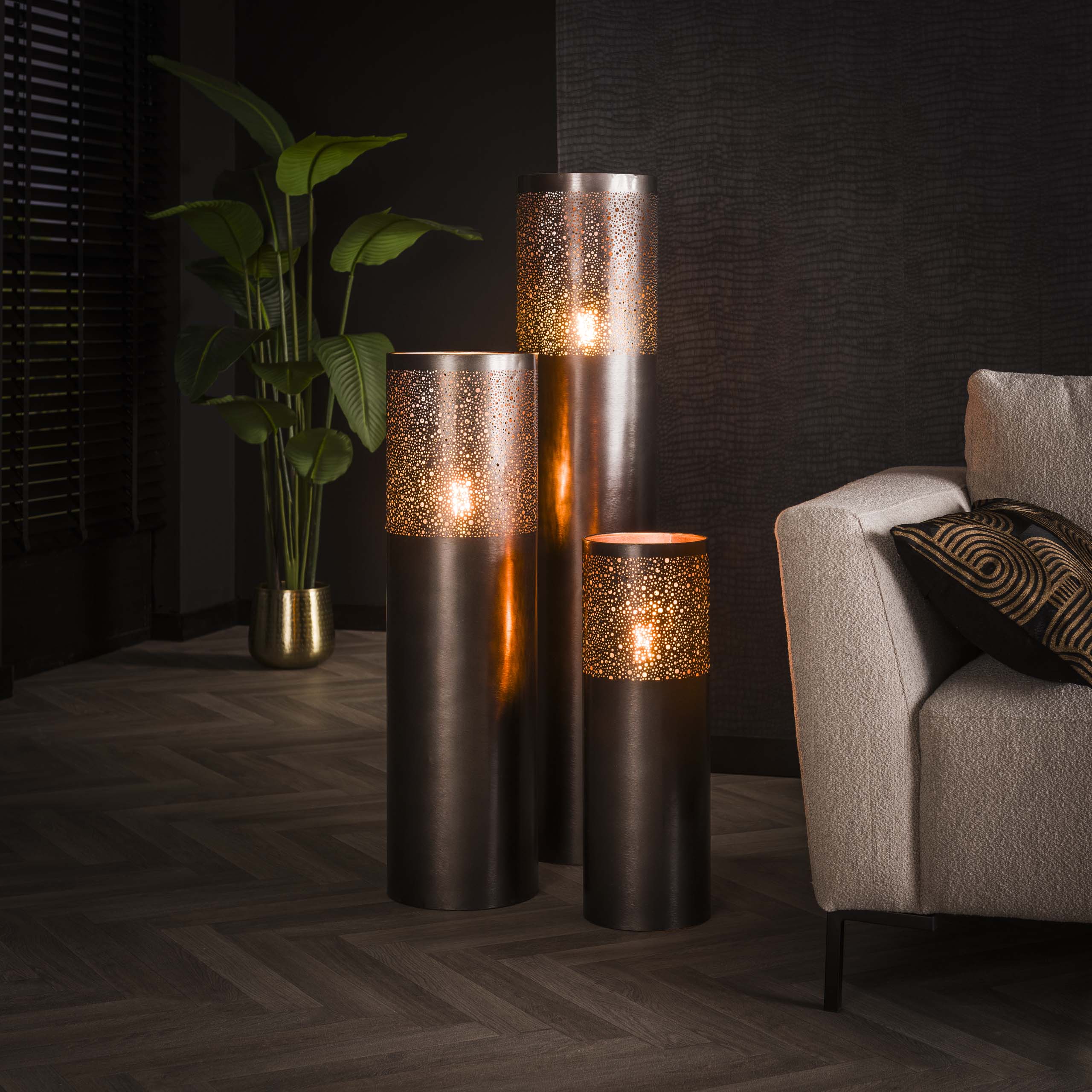 Lampada da terra Cilindro Glow 1 luce 120 cm - Nichel nero