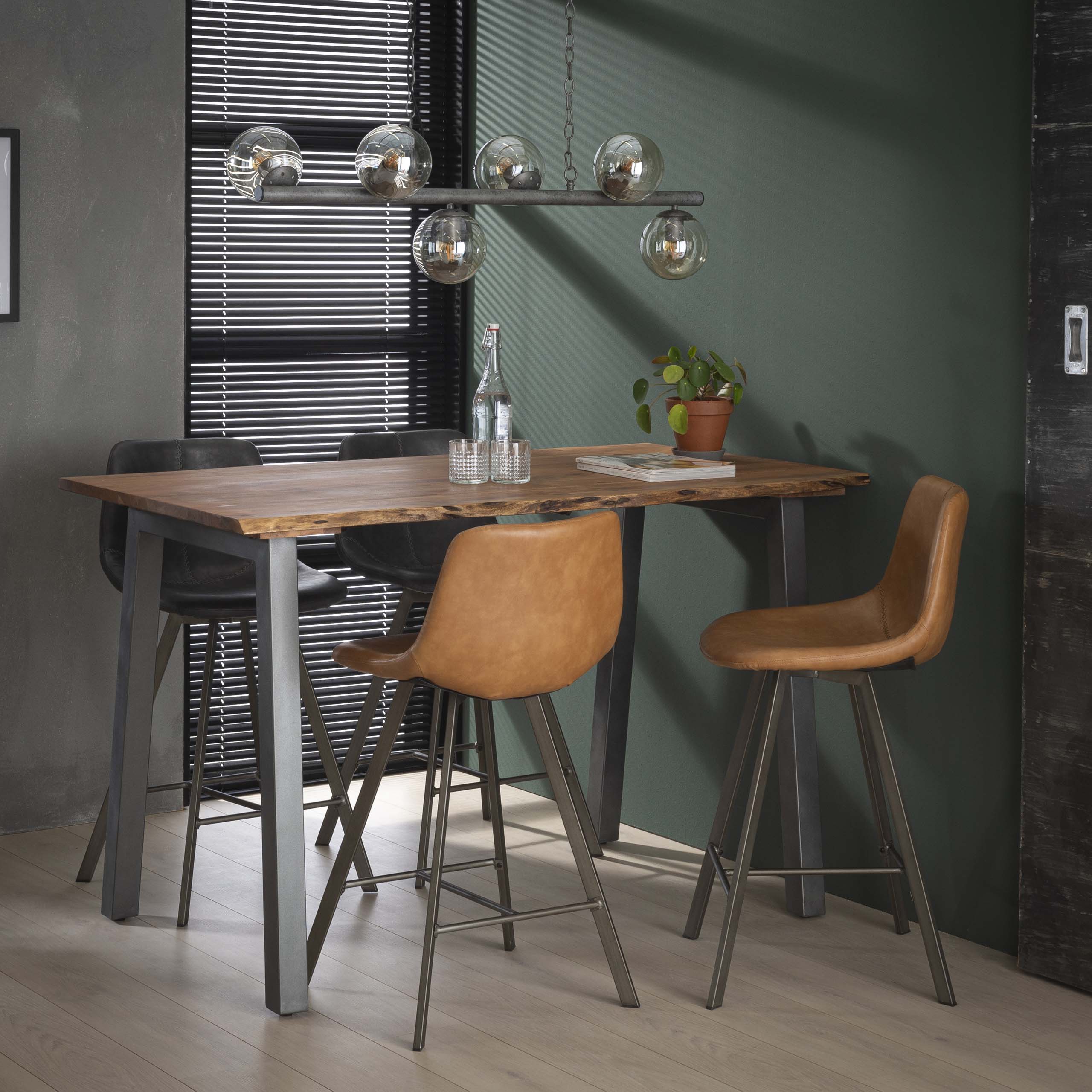 Bar chair zig-zag flat frame PU 4 / Saddle PU cowhide brown