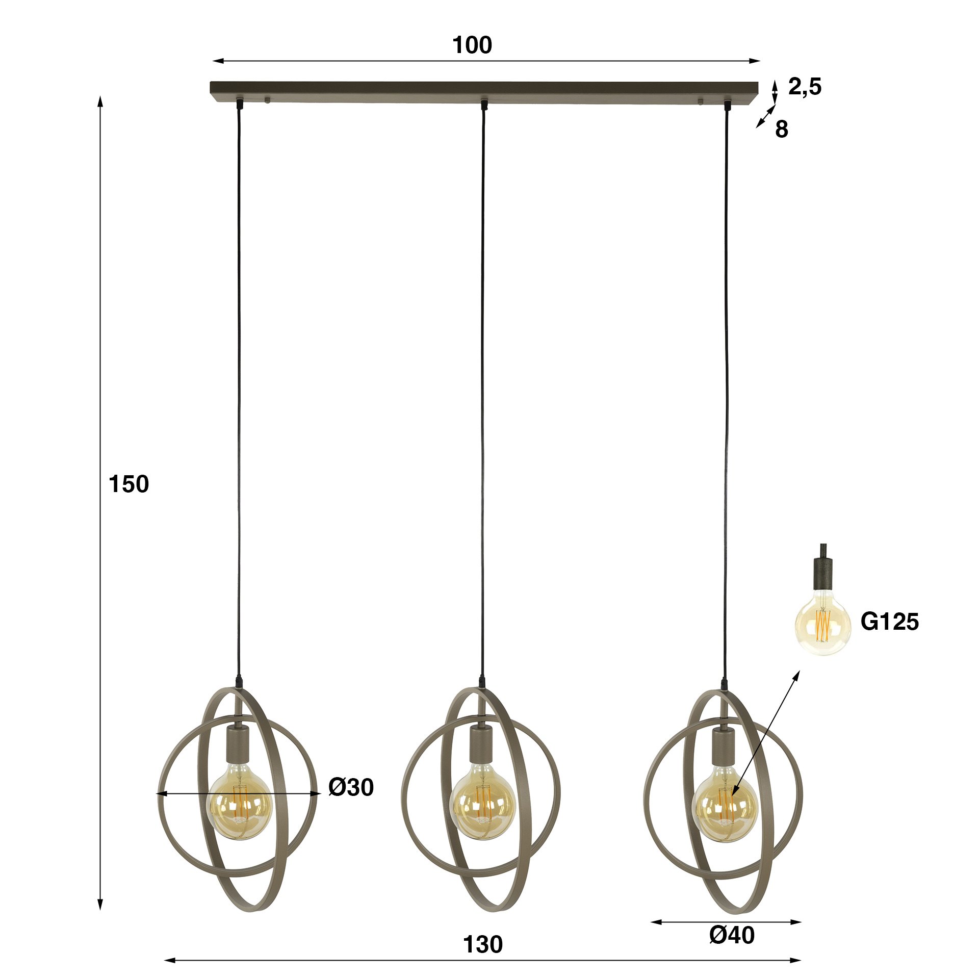 Hanging lamp Turn Around 3-light - Beige