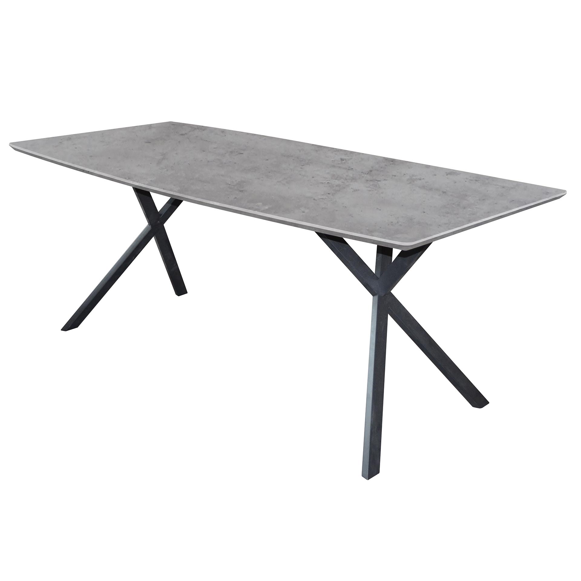 Tavolo da pranzo 160 piano ovale, struttura verniciata a polvere nera / aspetto cemento 3D grigio
