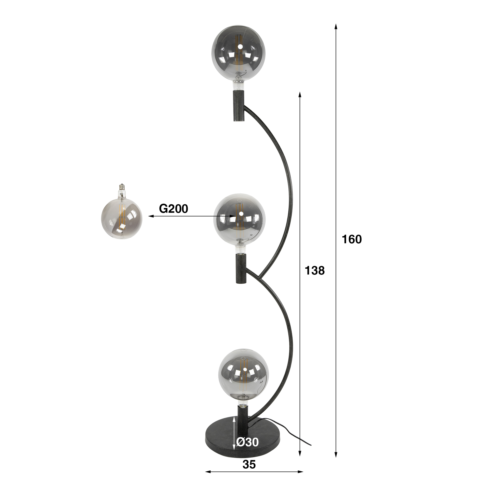 Lampada da terra Arcus a 3 luci - Nero artico