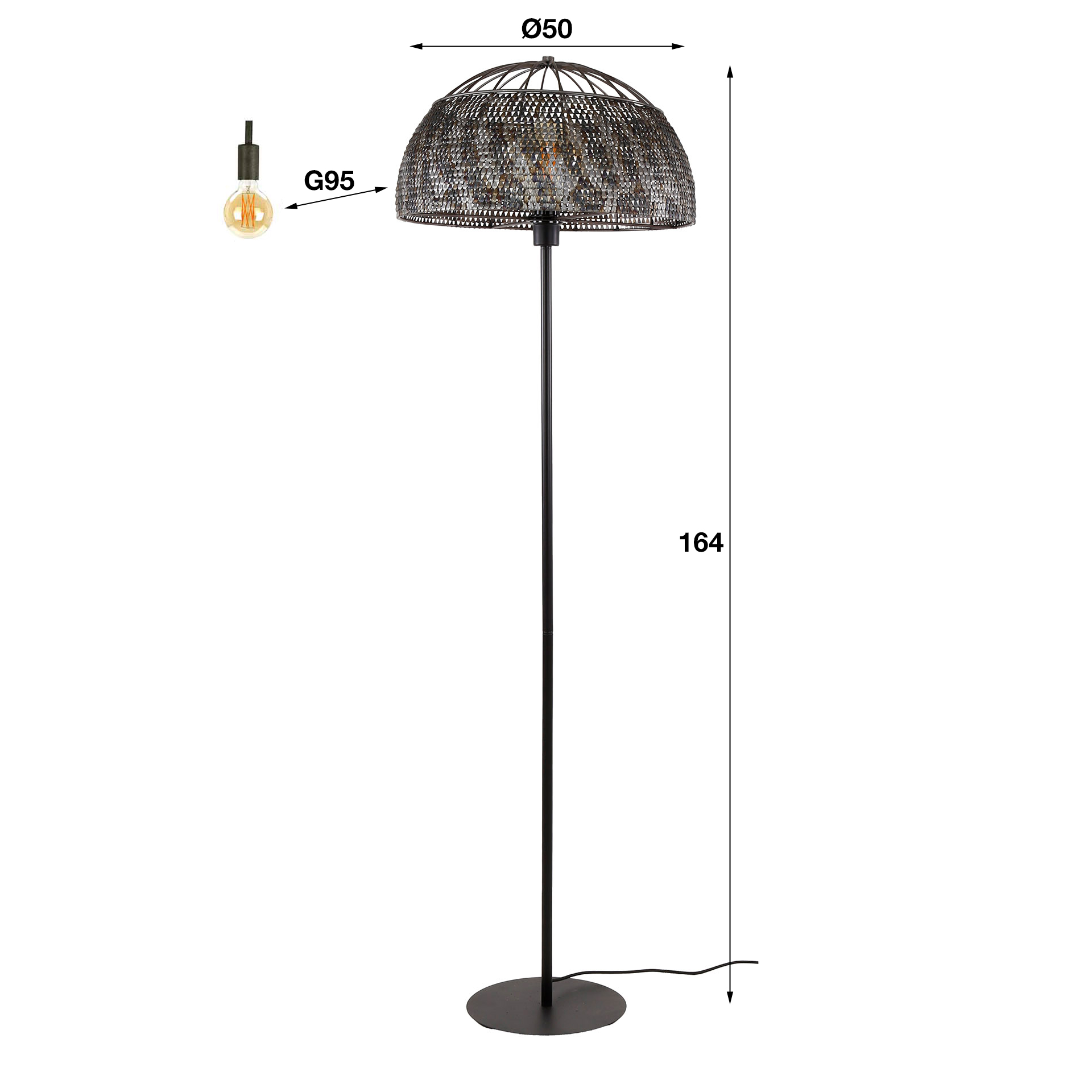 Lampada da terra Ø50 armatura aperta / Marrone nero