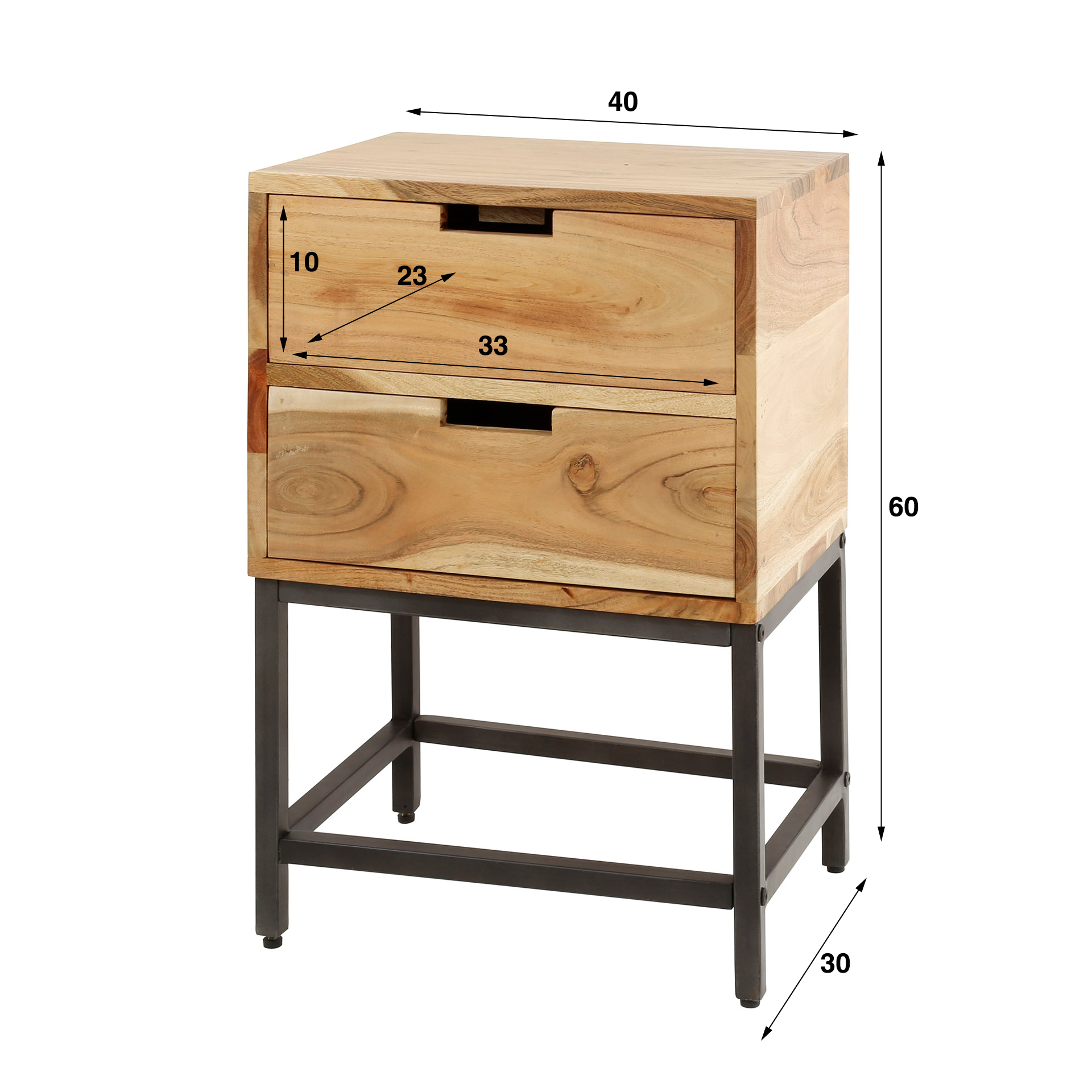 Bedside table 2L flat / Solid acacia natural