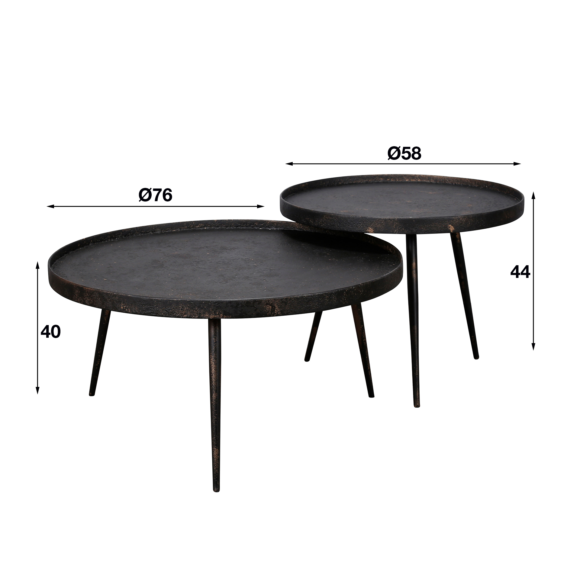 Tavolino metallico rotondo - Set di 2 - Grigio