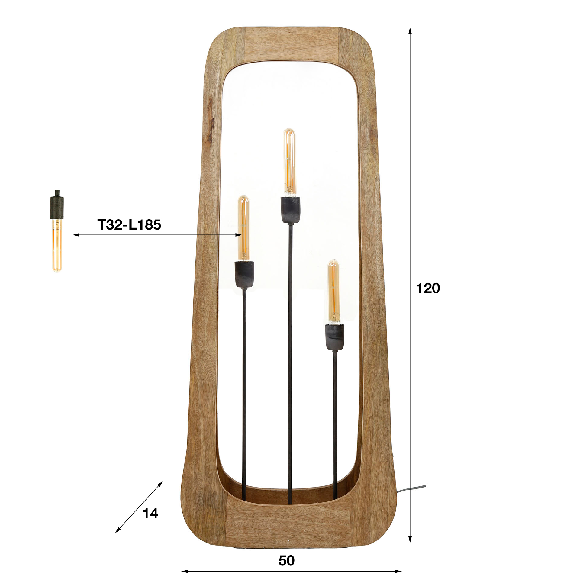 Lampada da terra 3L Bray / Mango massiccio naturale