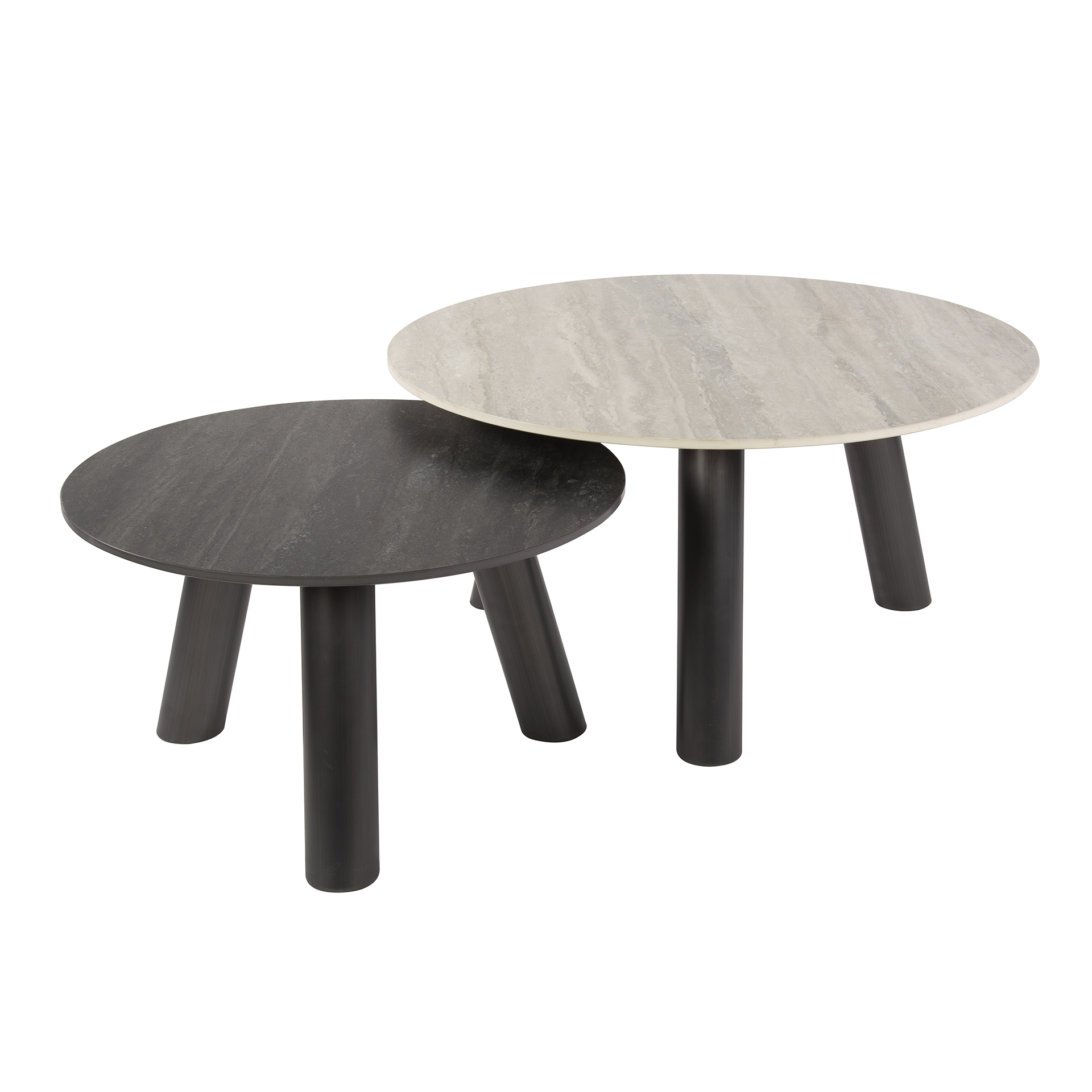 Tavolino Twin rotondo - Set di 2 - Travertino nero/grigio