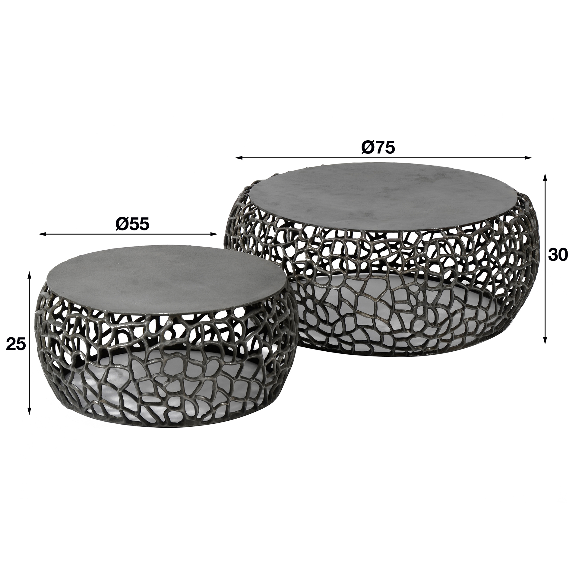 Set tavolino da caffè/2 labirinti in fusione di sabbia/Nichel nero
