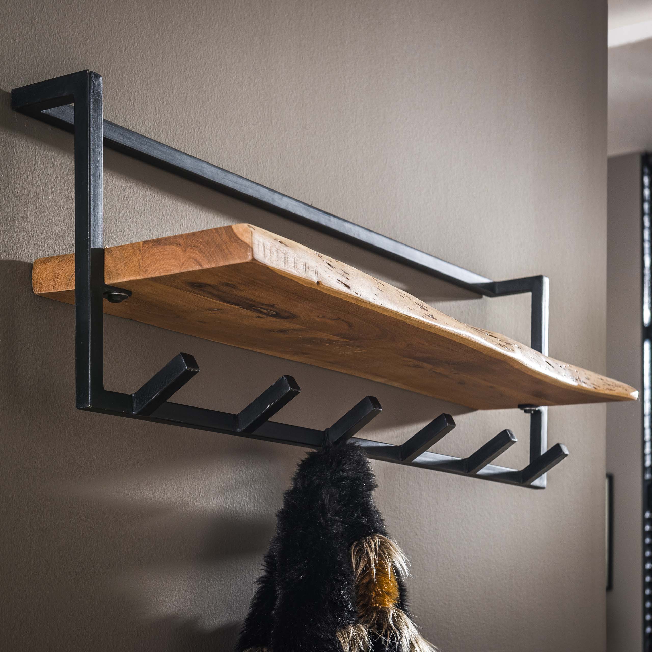 Appendiabiti bordo ripiano 6 ganci / Acacia massiccia naturale