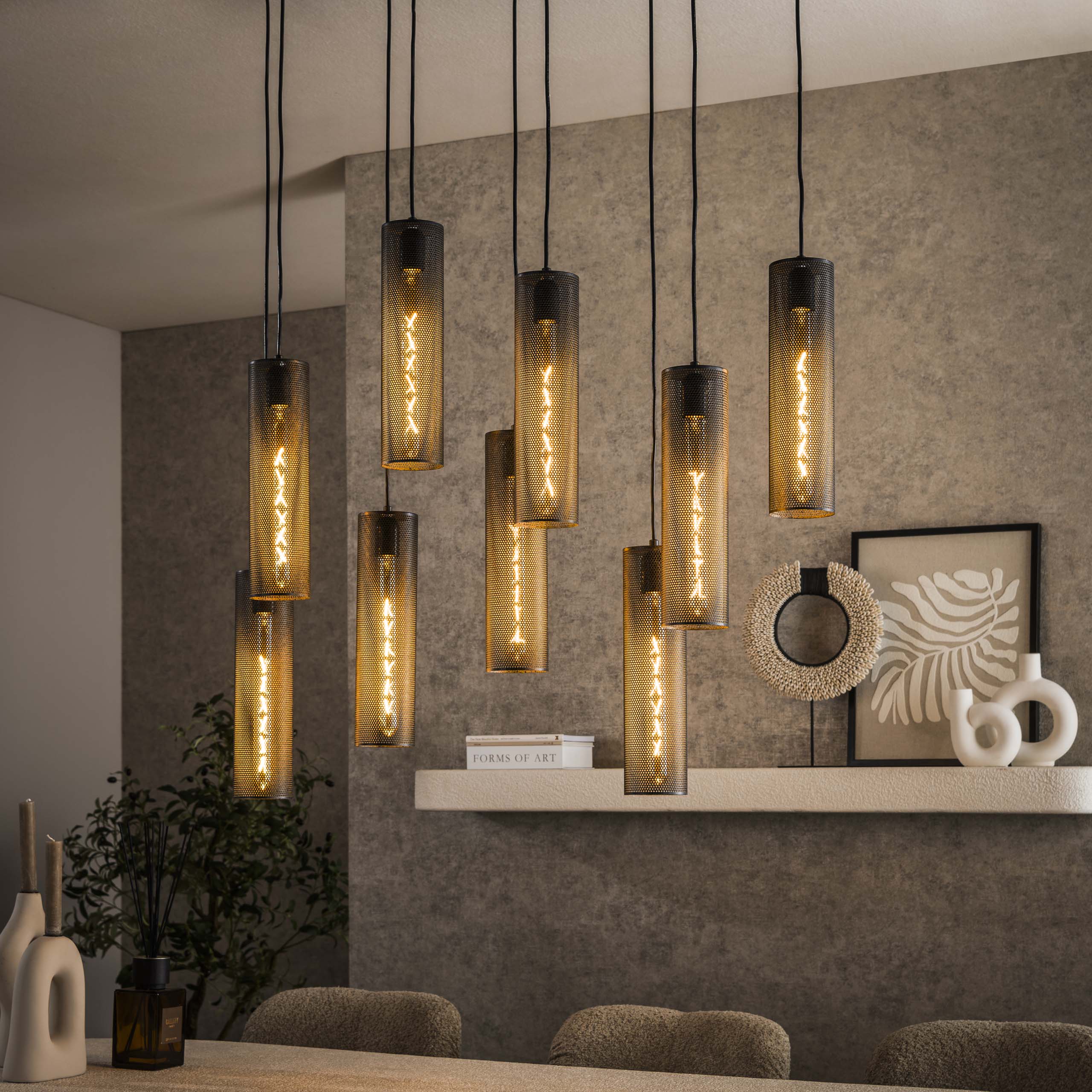 Hanging lamp 5+4 tube mesh / Artic black