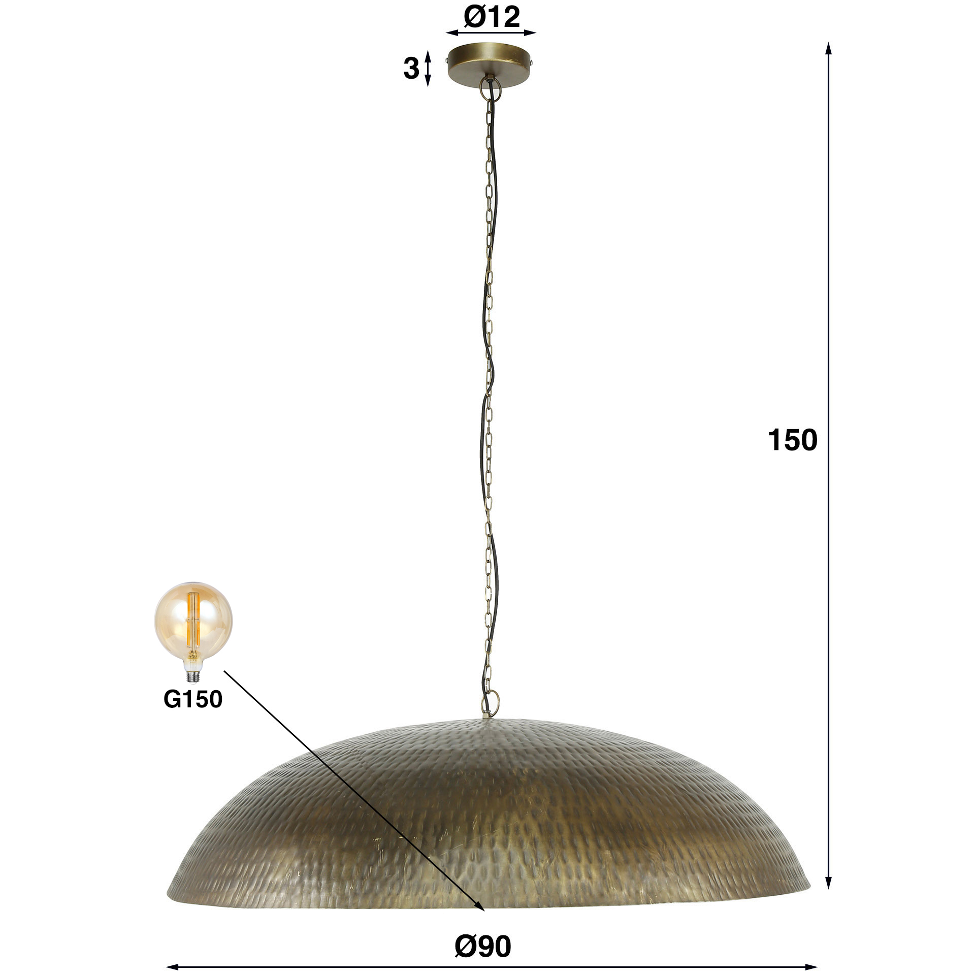 Lampada a sospensione Cupola 1 luce Ø90 - Bronzo antico