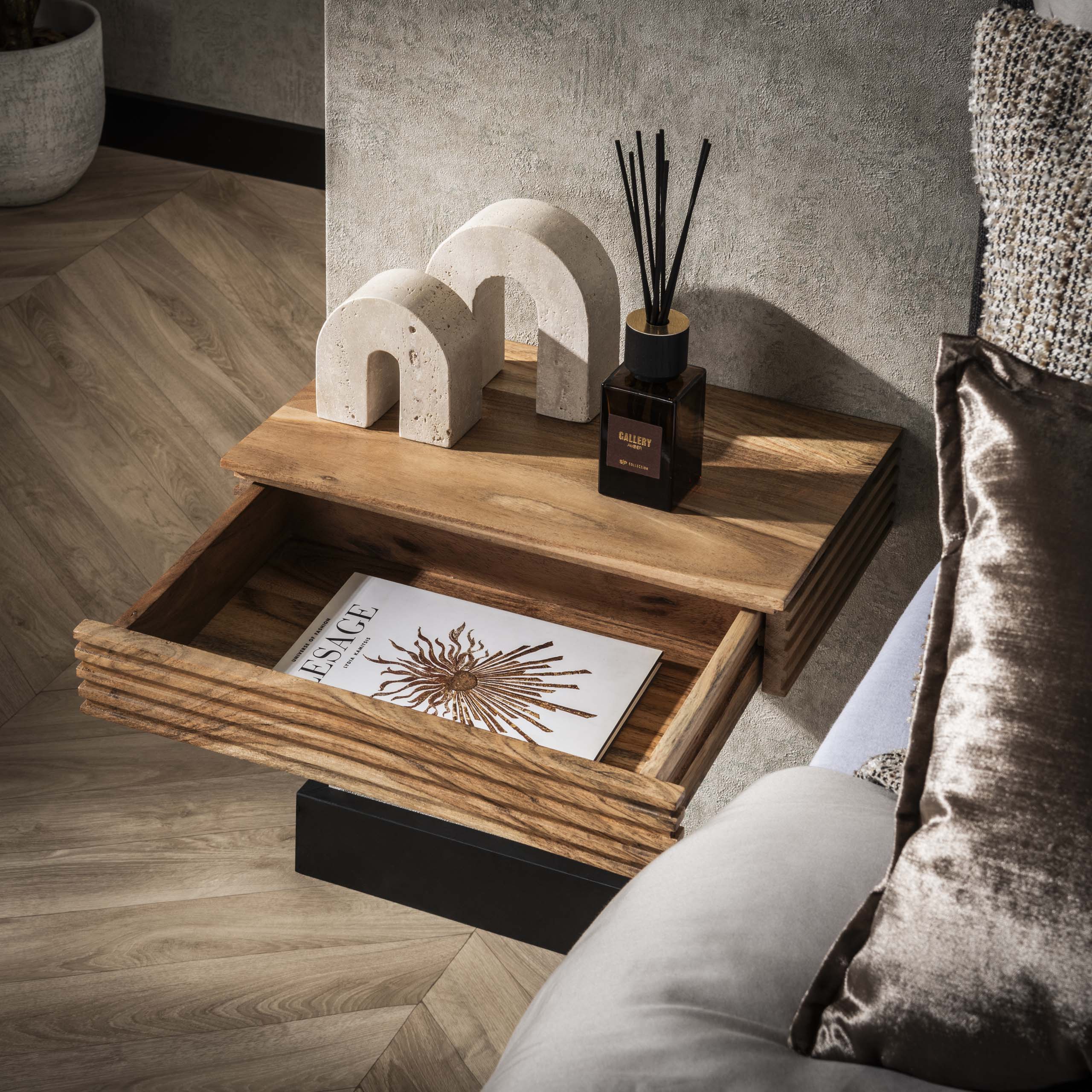 Comodino Layer L 1 cassetto - set di 2 - Acacia massiccia