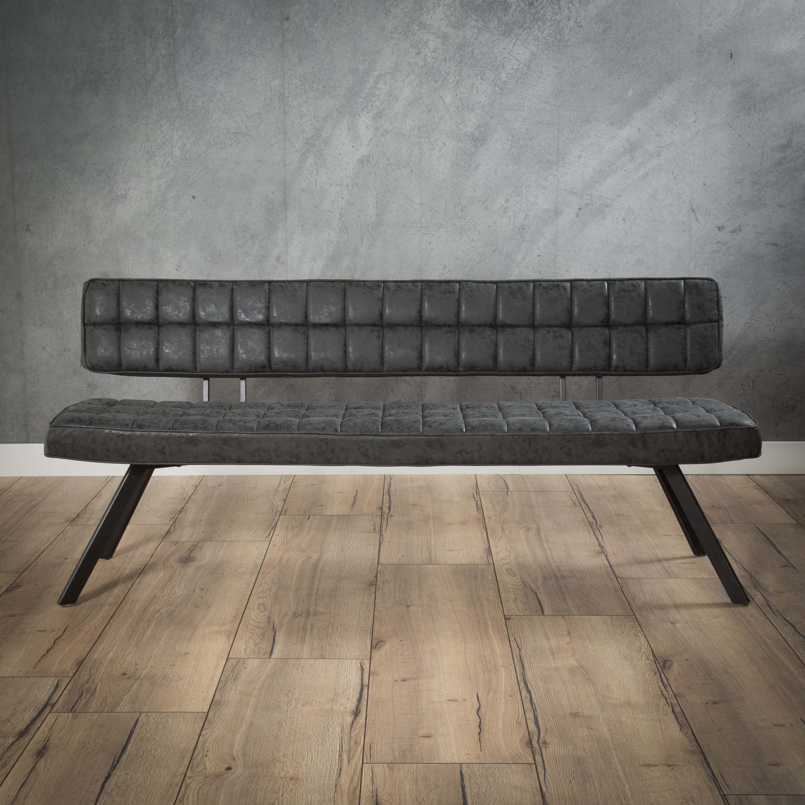 Dining room sofa 180 cm with cross stitching and an open back. / Wax PU black