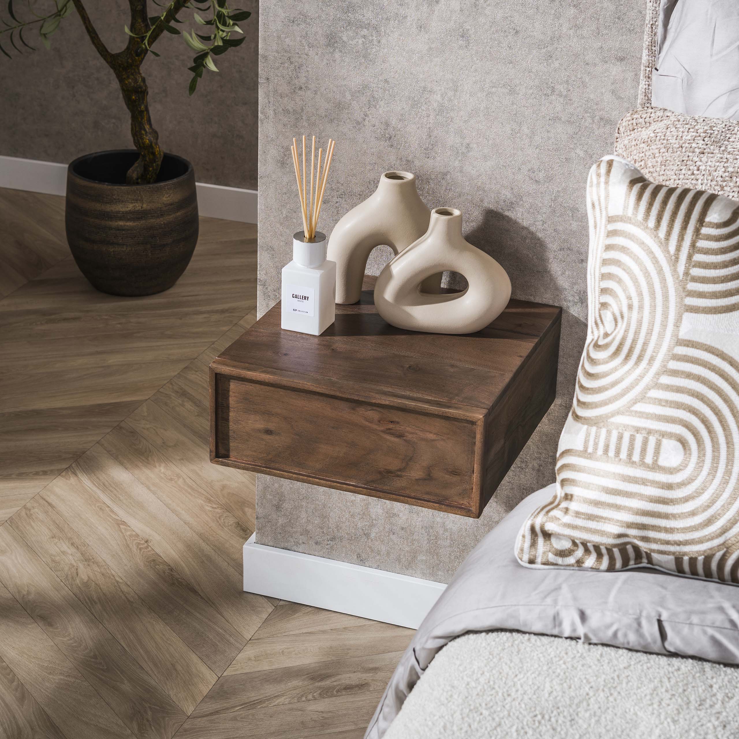 Bedside table Frame floating 1 drawer - set of 2 - Acacia brown