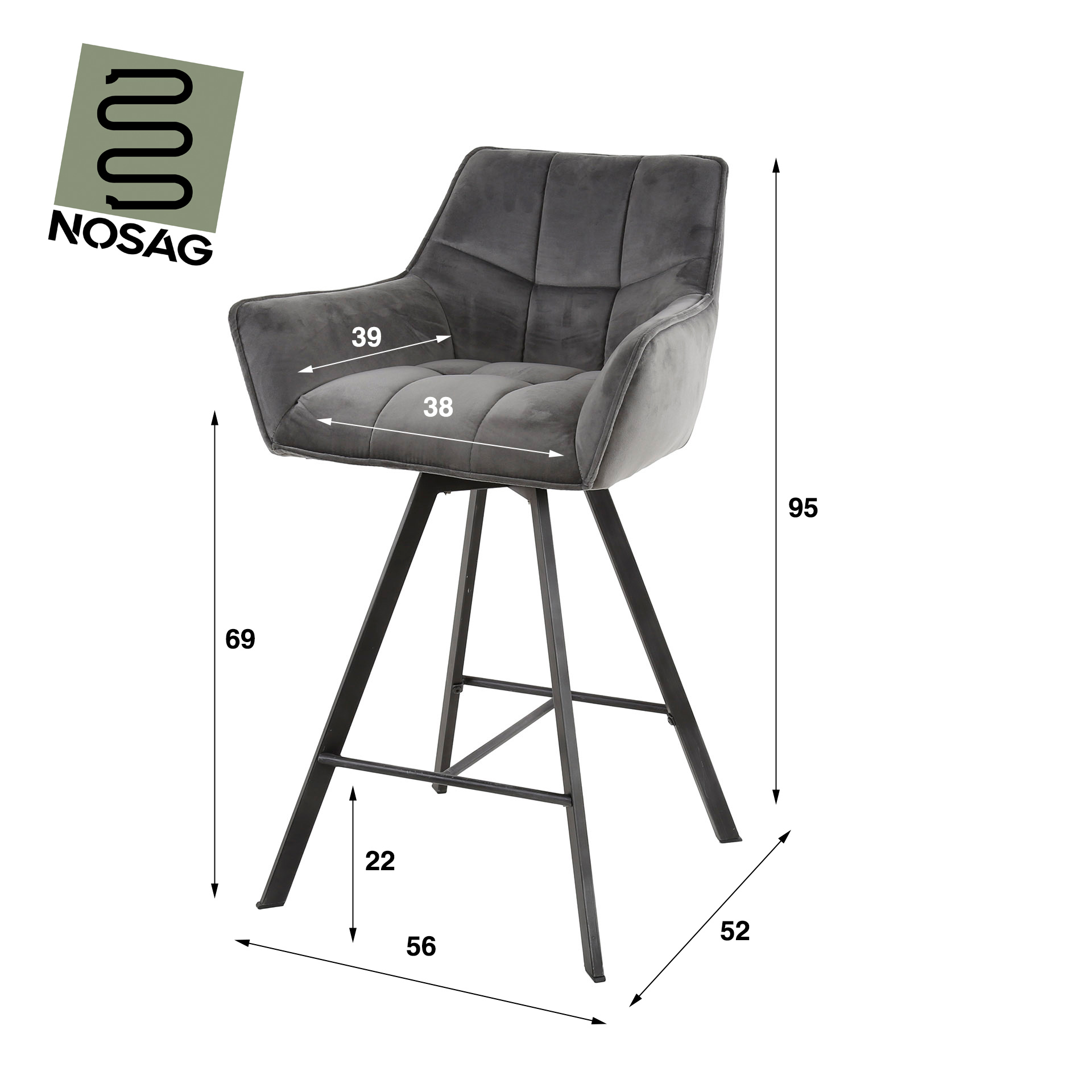 Bar chair grid rotatable. VPE2 / Anthracite velvet