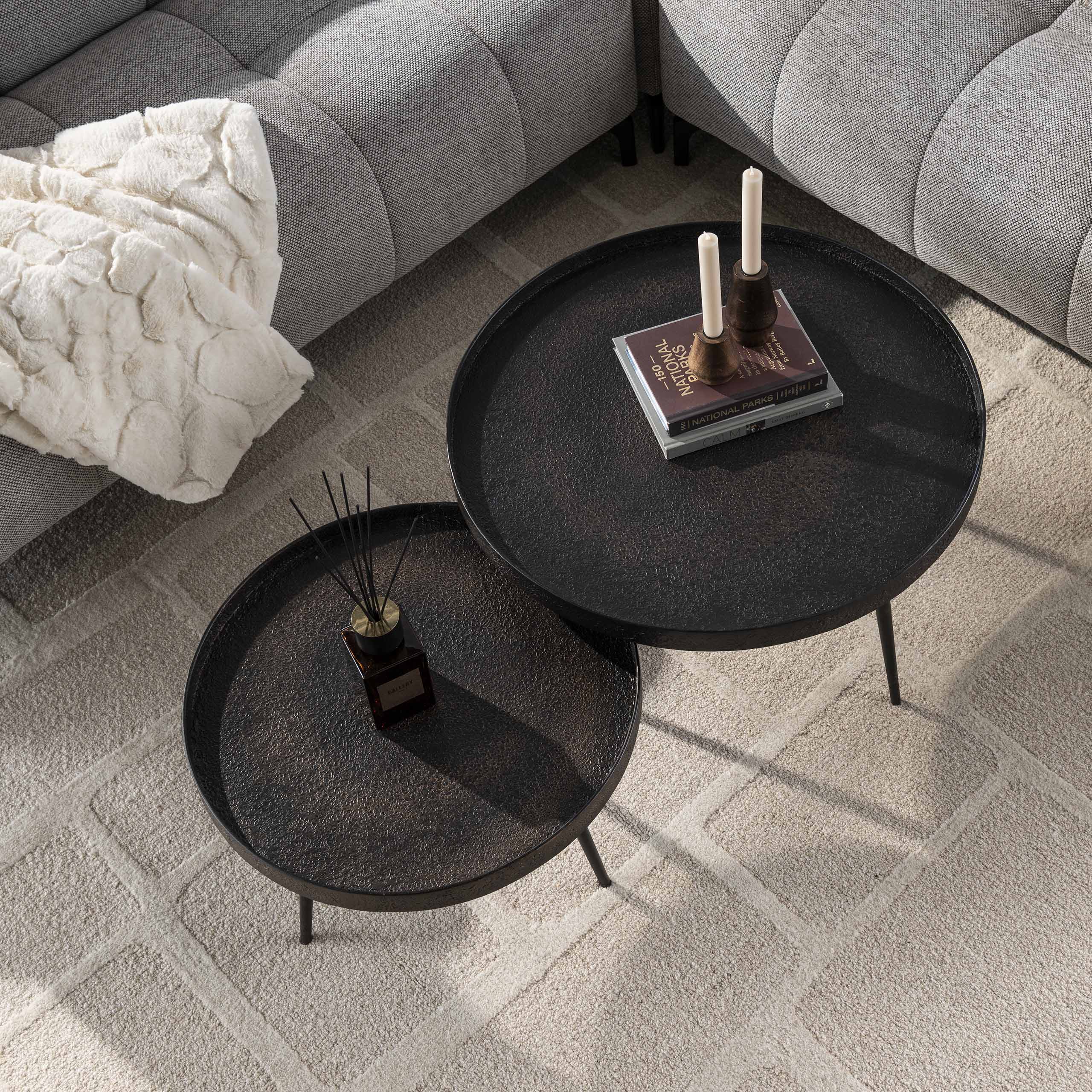 Tavolino metallico rotondo - Set di 2 - Grigio