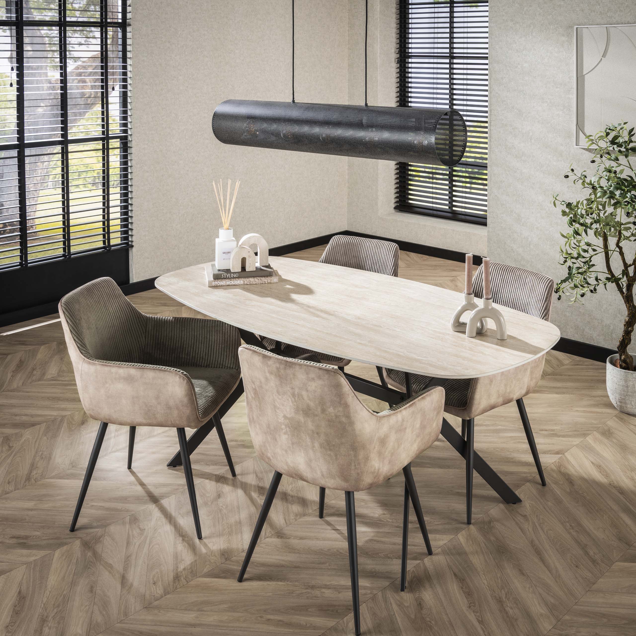 Tavolo da pranzo ovale danese Romano 180 cm - Ceramica travertino