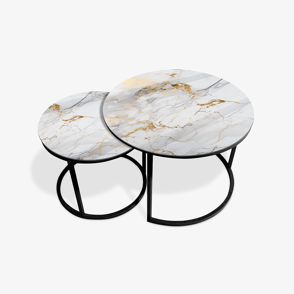Tavolino Nero - Marmo Bianco e Oro