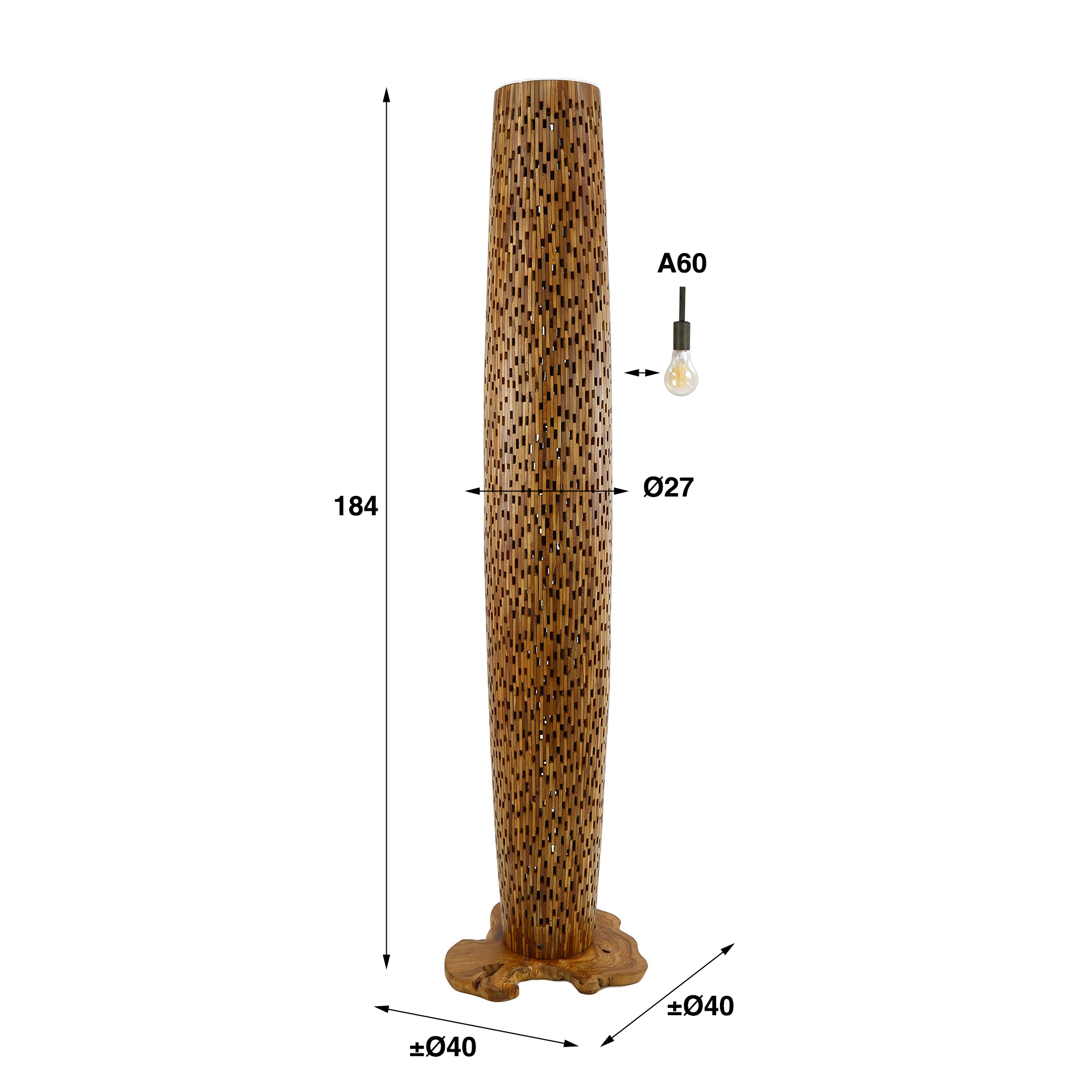Lampada da terra Barre a L / Legno massello di teak riciclato