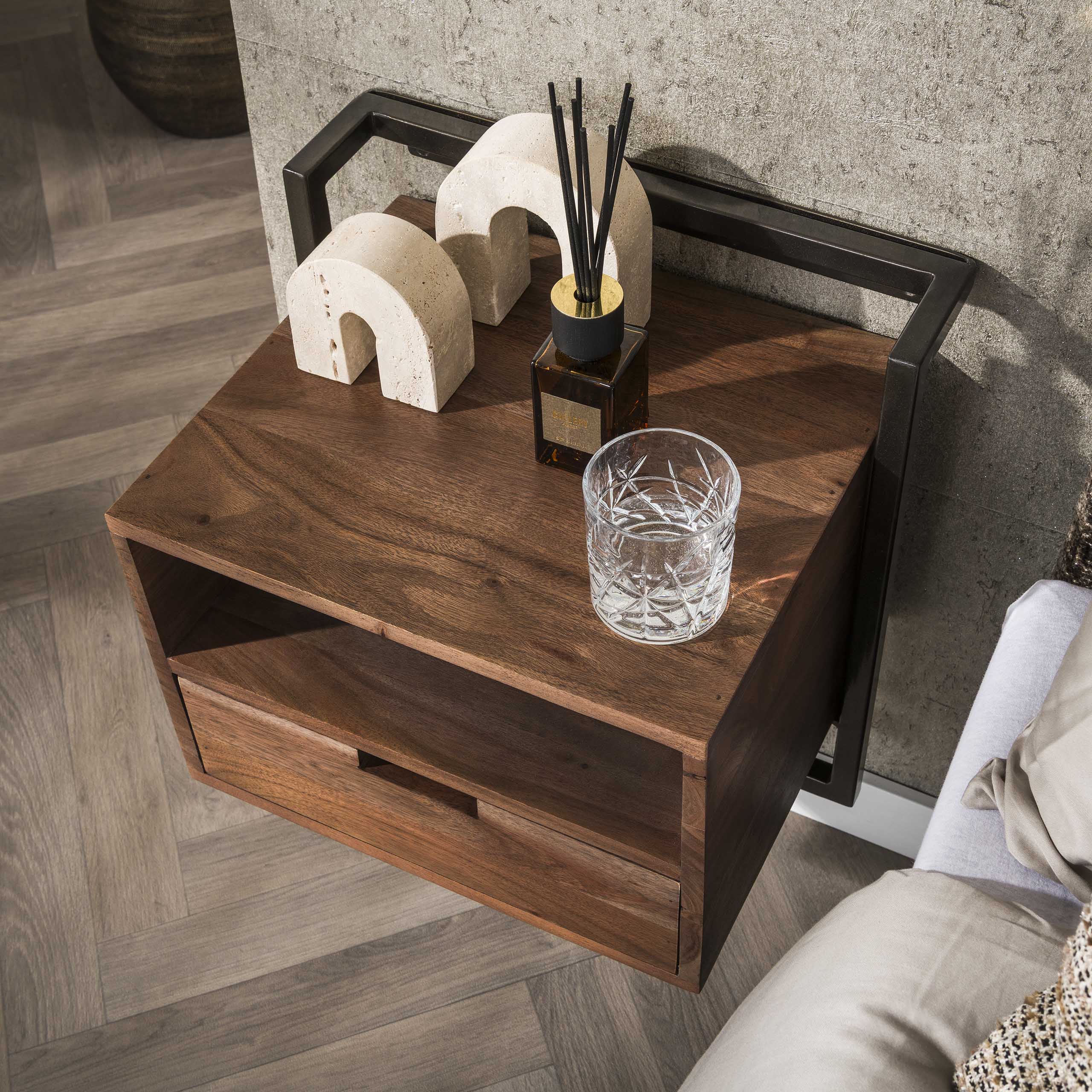 Bedside table Air Solid 1 drawer - Solid acacia brown