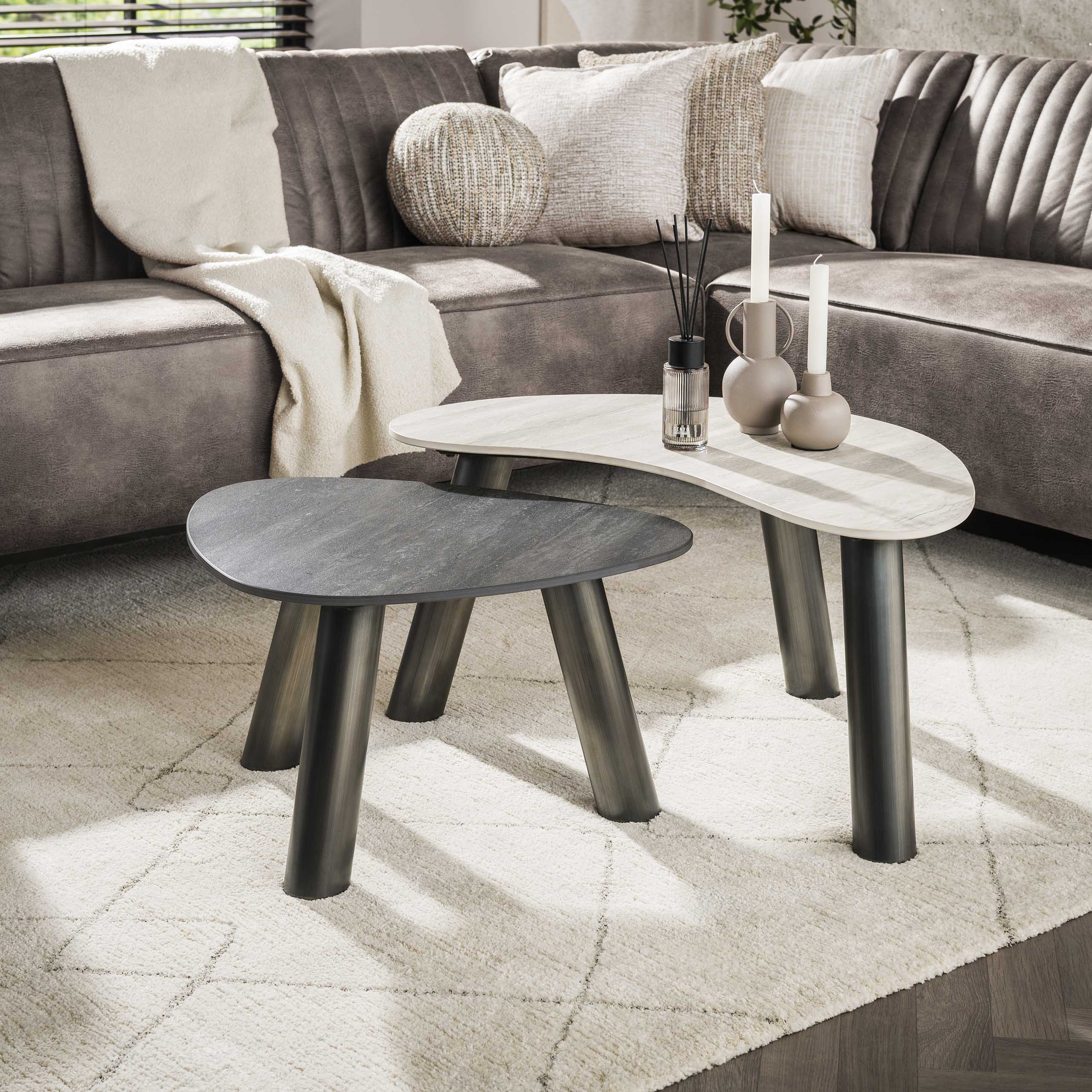 Tavolino Twin organic - Set 2 - Travertino nero/grigio