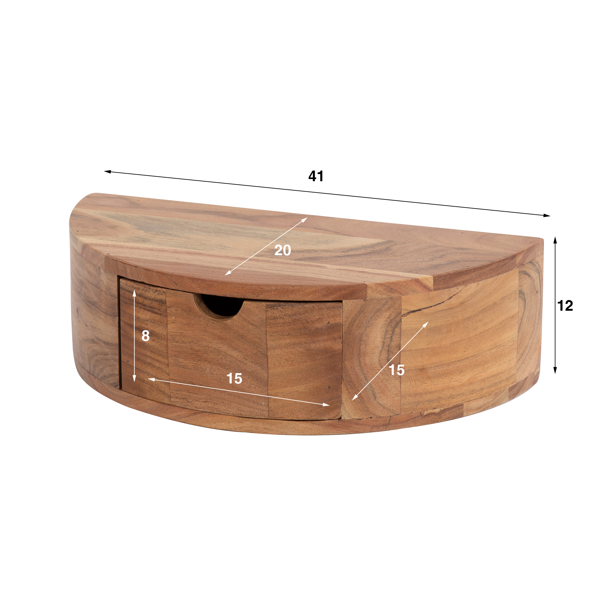 Bedside table Curve floating 1 drawer - Solid acacia