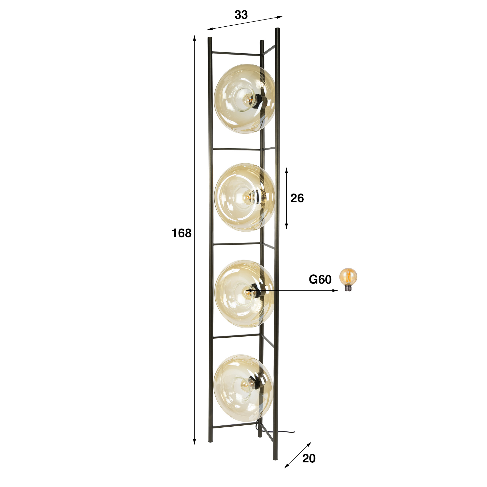 Floor lamp Soll 4-light Amber glass