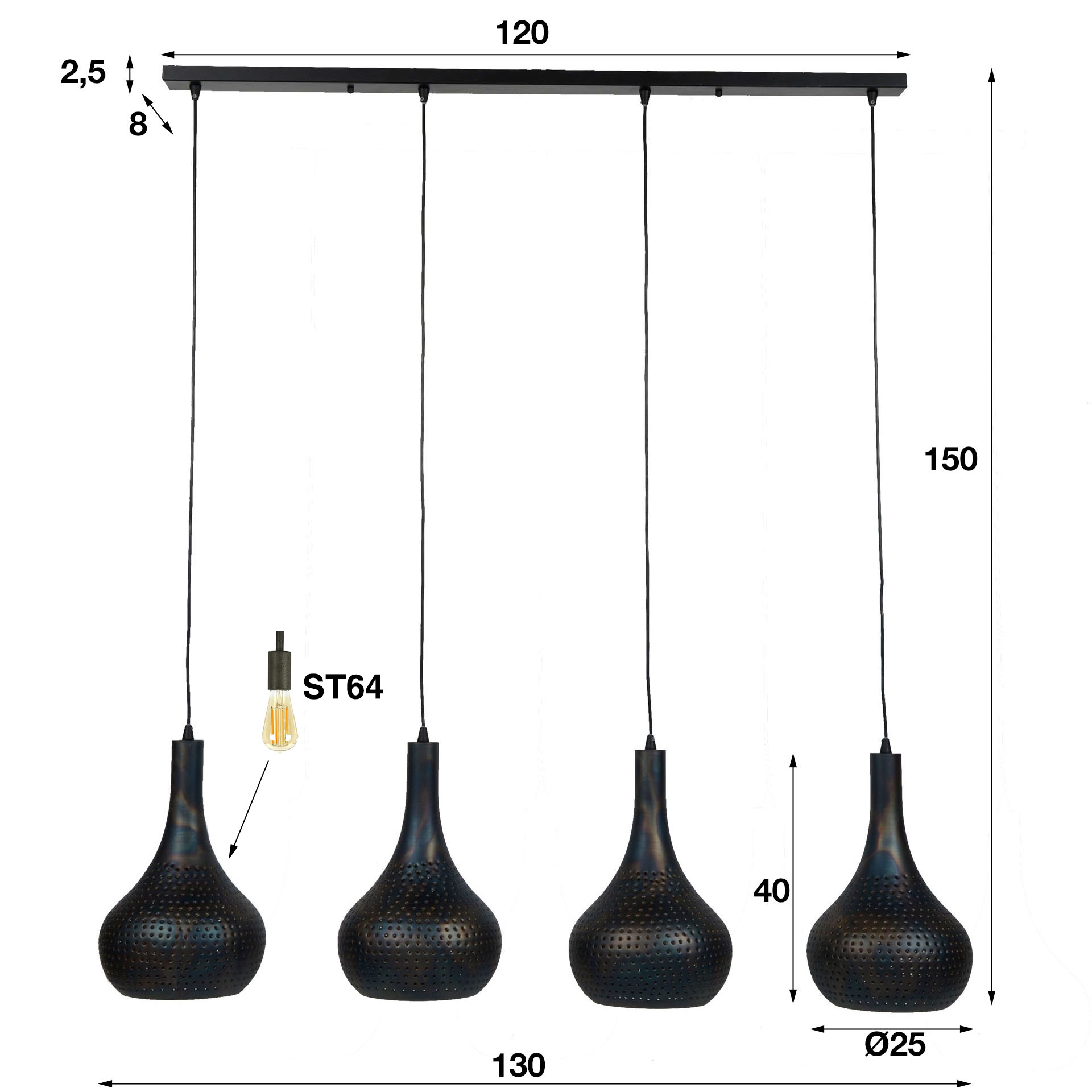 Hanging lamp 4L punch cone / Black brown