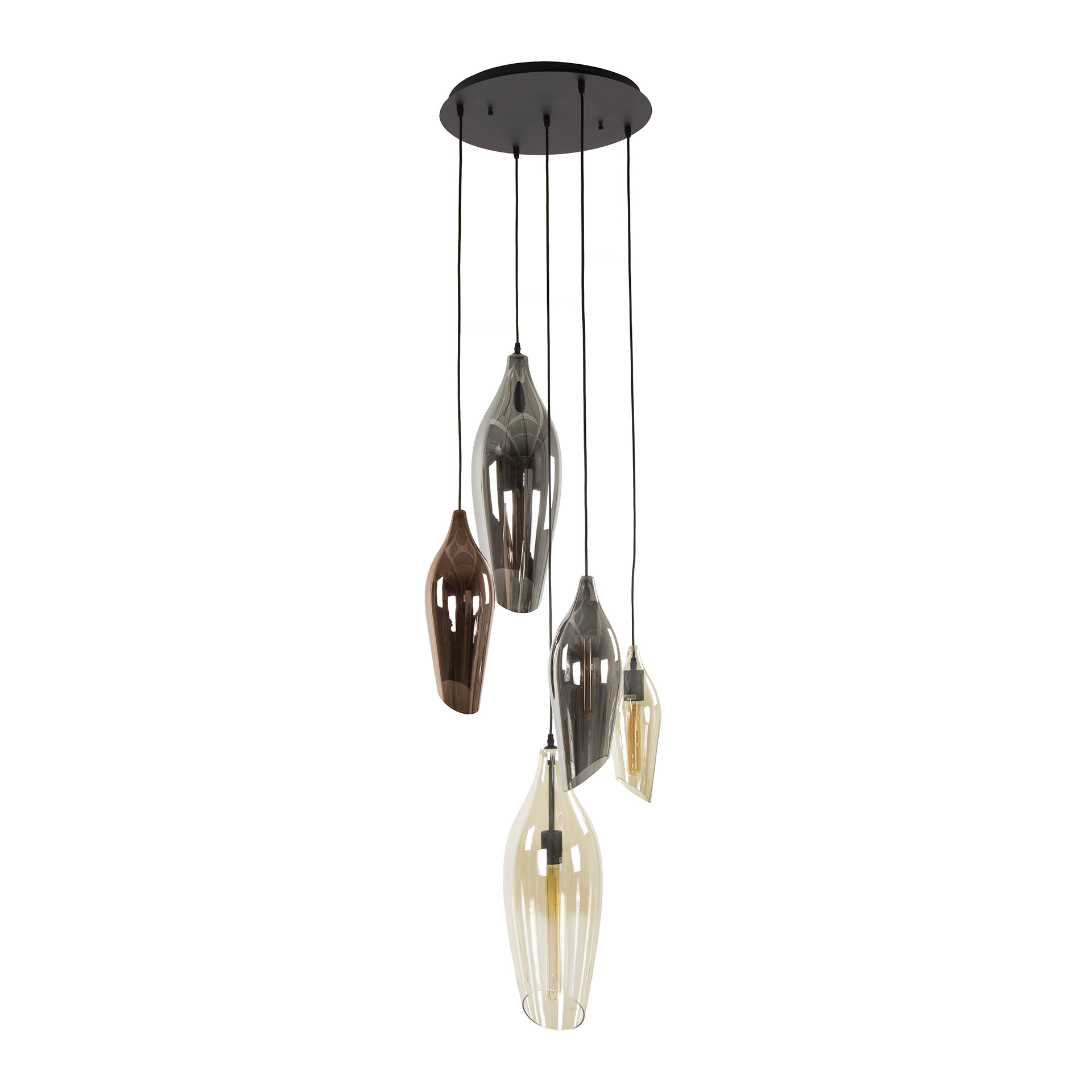 Lampada a sospensione 5L vetro misto cocoon a gradini / Nero