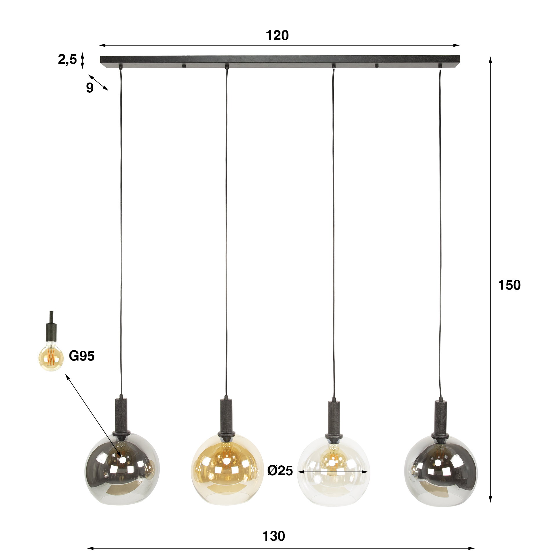 Hanging lamp Sfera Tricolore 4-light - Artic black