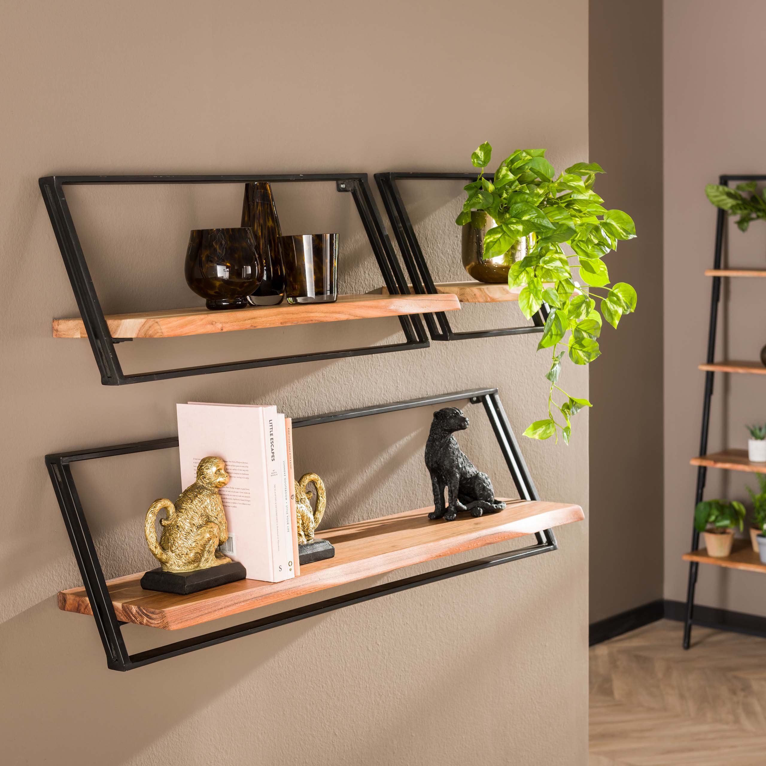 Wall shelf Lean set of 3 - Solid acacia