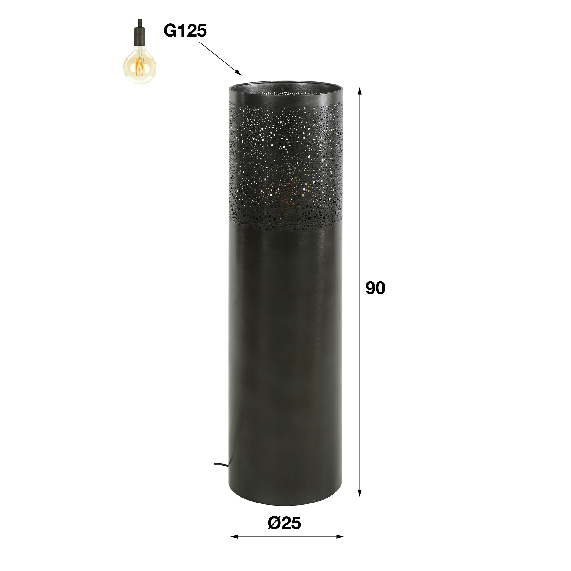Lampada da terra Cilindro Glow 1 luce 90 cm - Nichel nero