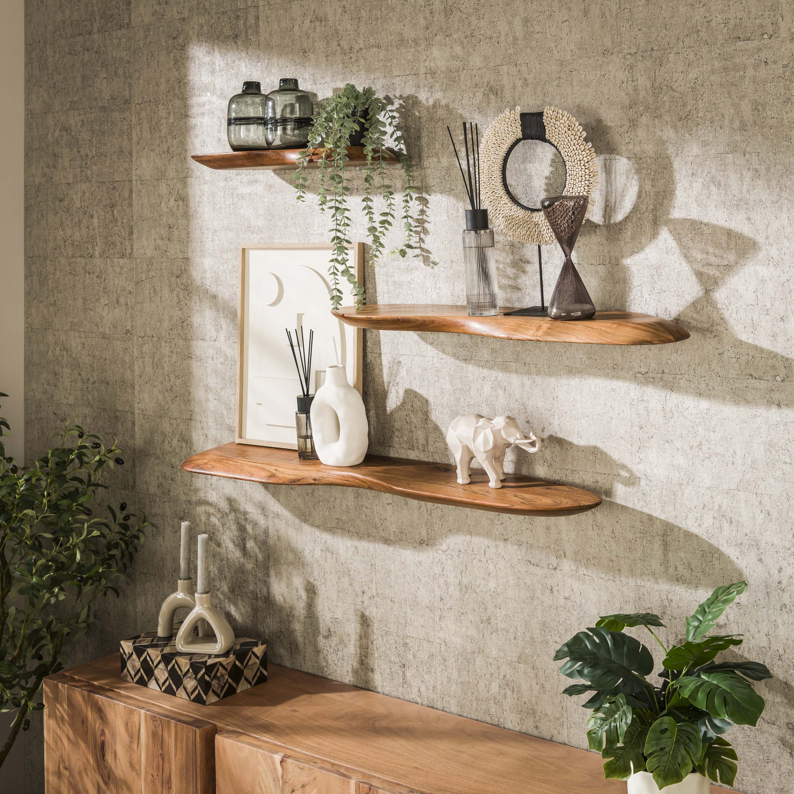 Wall shelf Organic 60 cm - Solid acacia