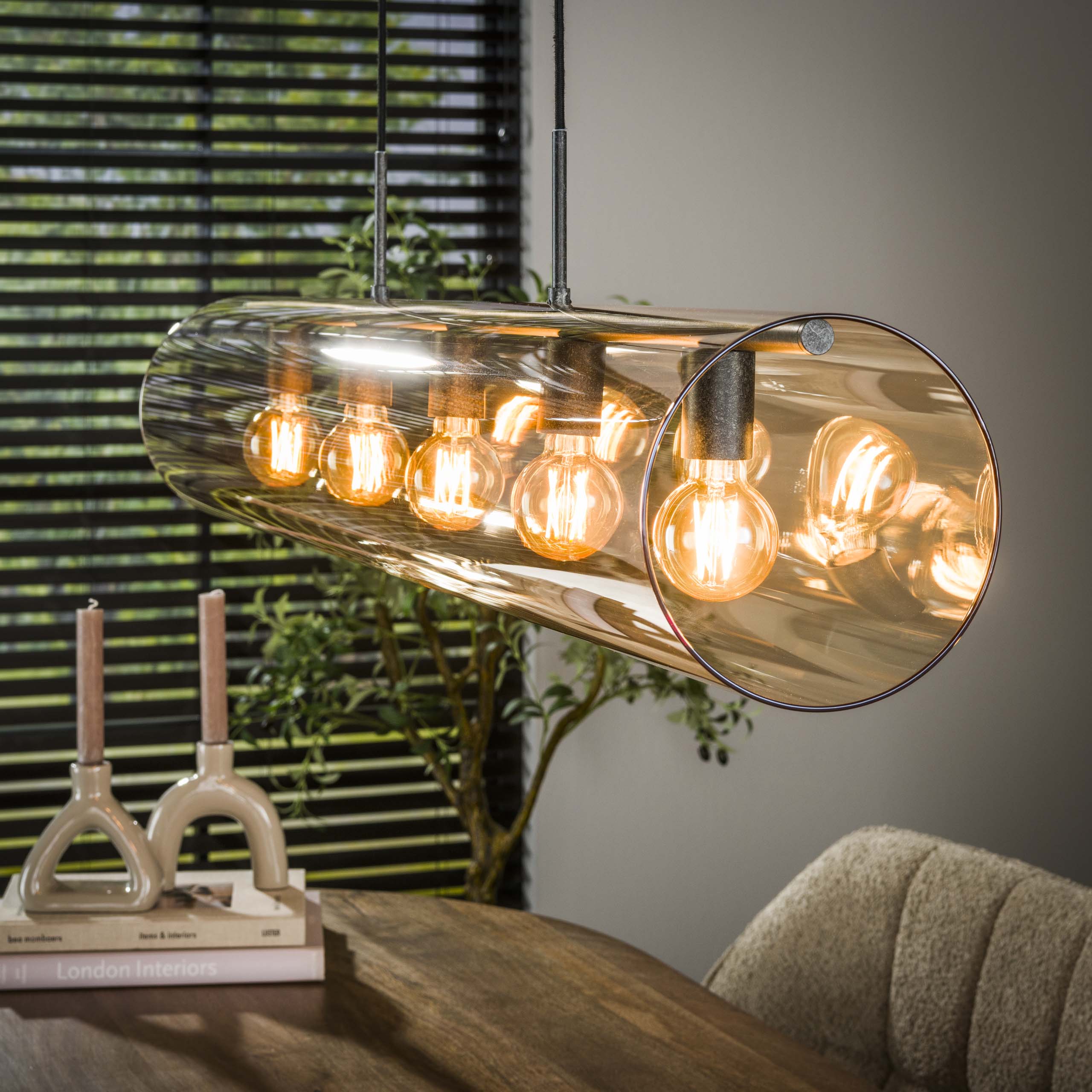 Lampada a sospensione tubo 5L vetro ambrato / nero artico