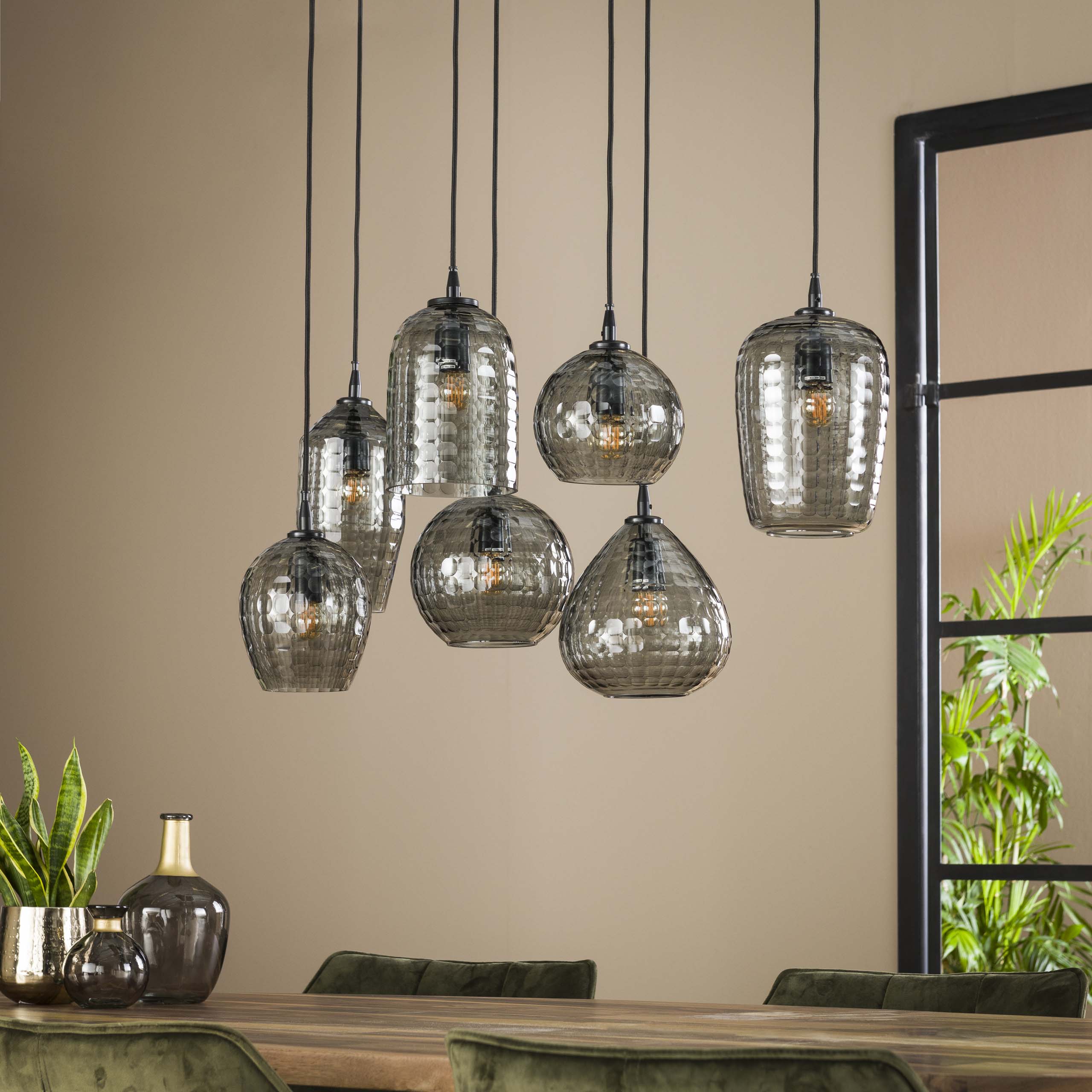 Hanging lamp Hexagon 4+3 lights - Smoke gray glass