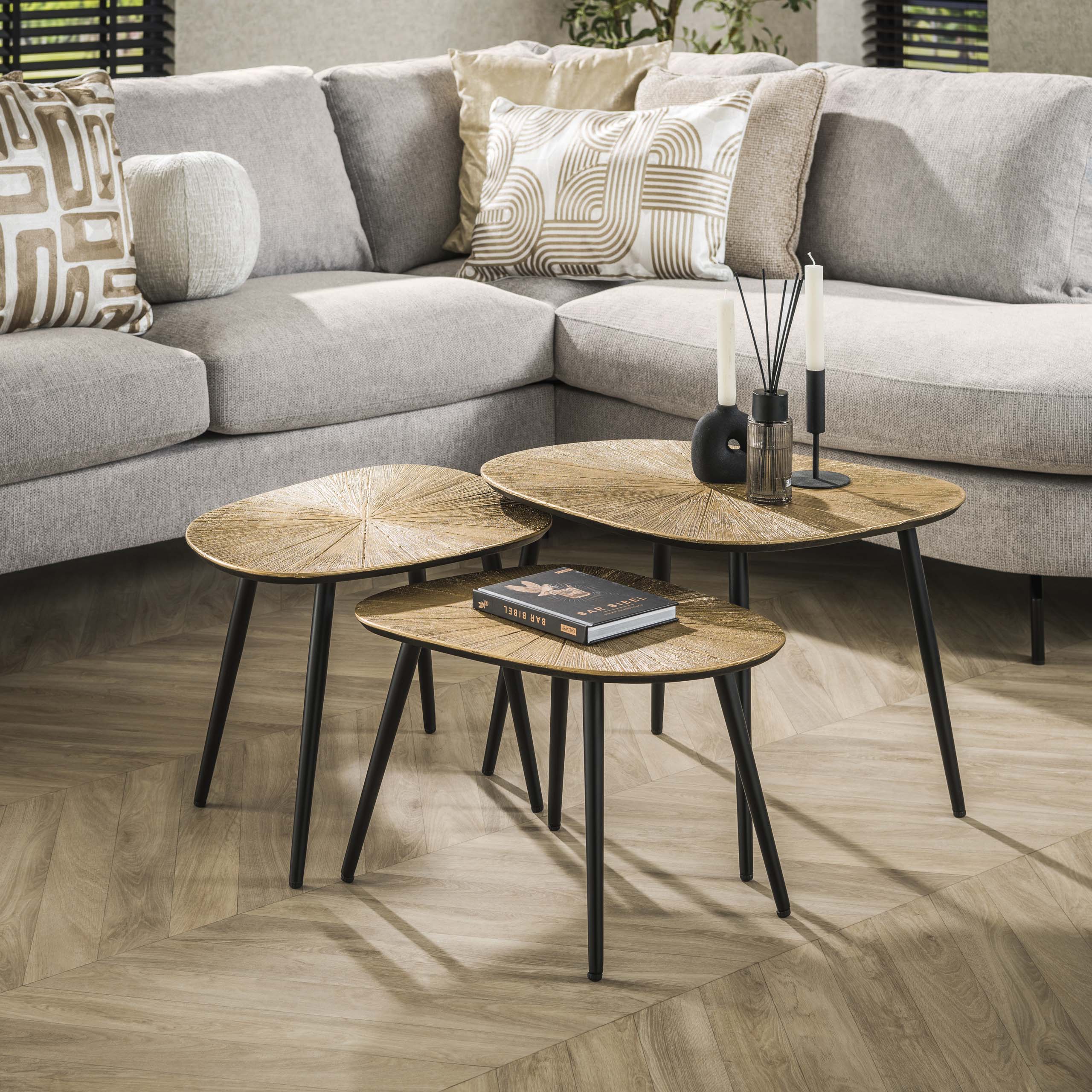 Tavolino Ray quadrangolare - Set di 3 - Oro antico