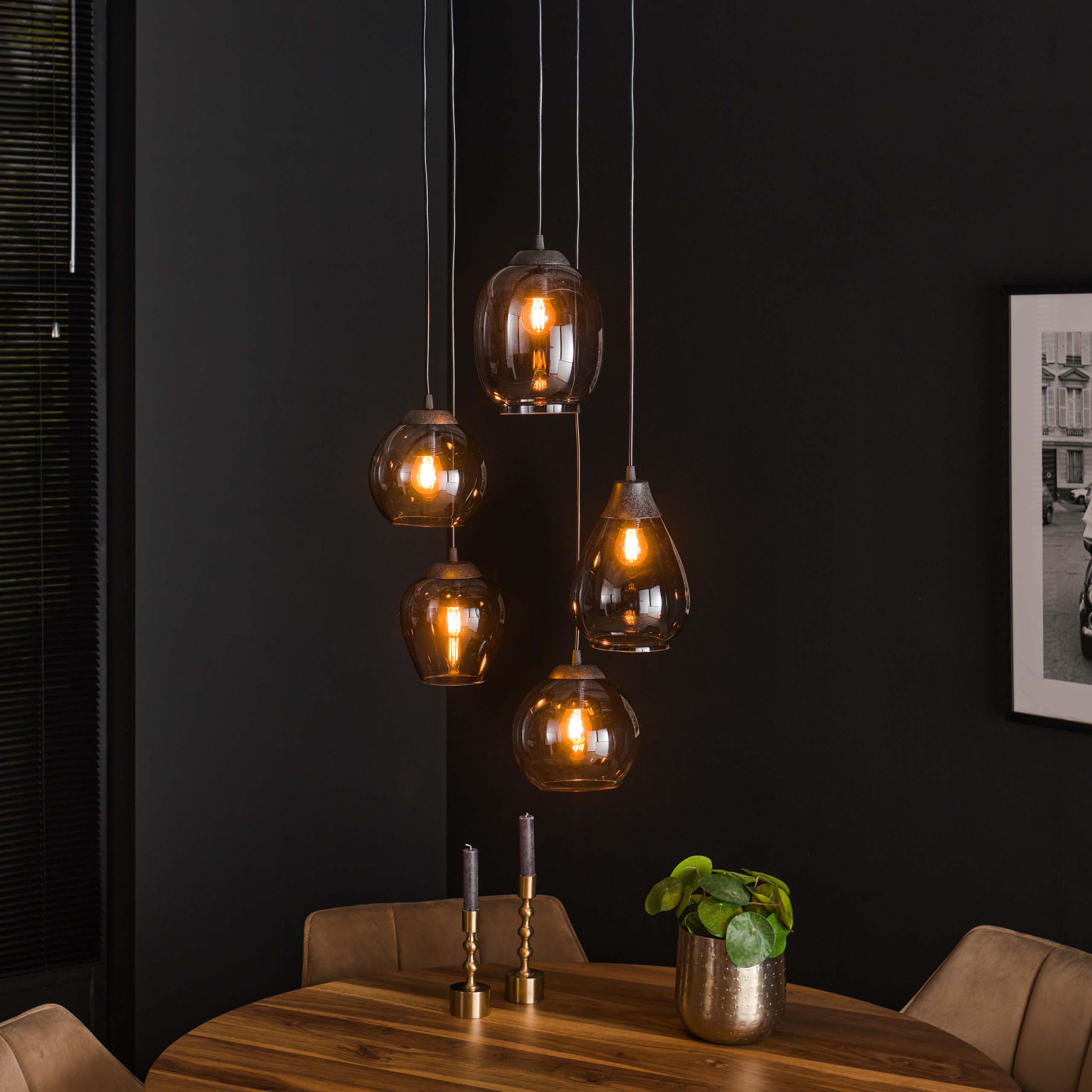 Hanging lamp 5L stepped mix / Chromed glass