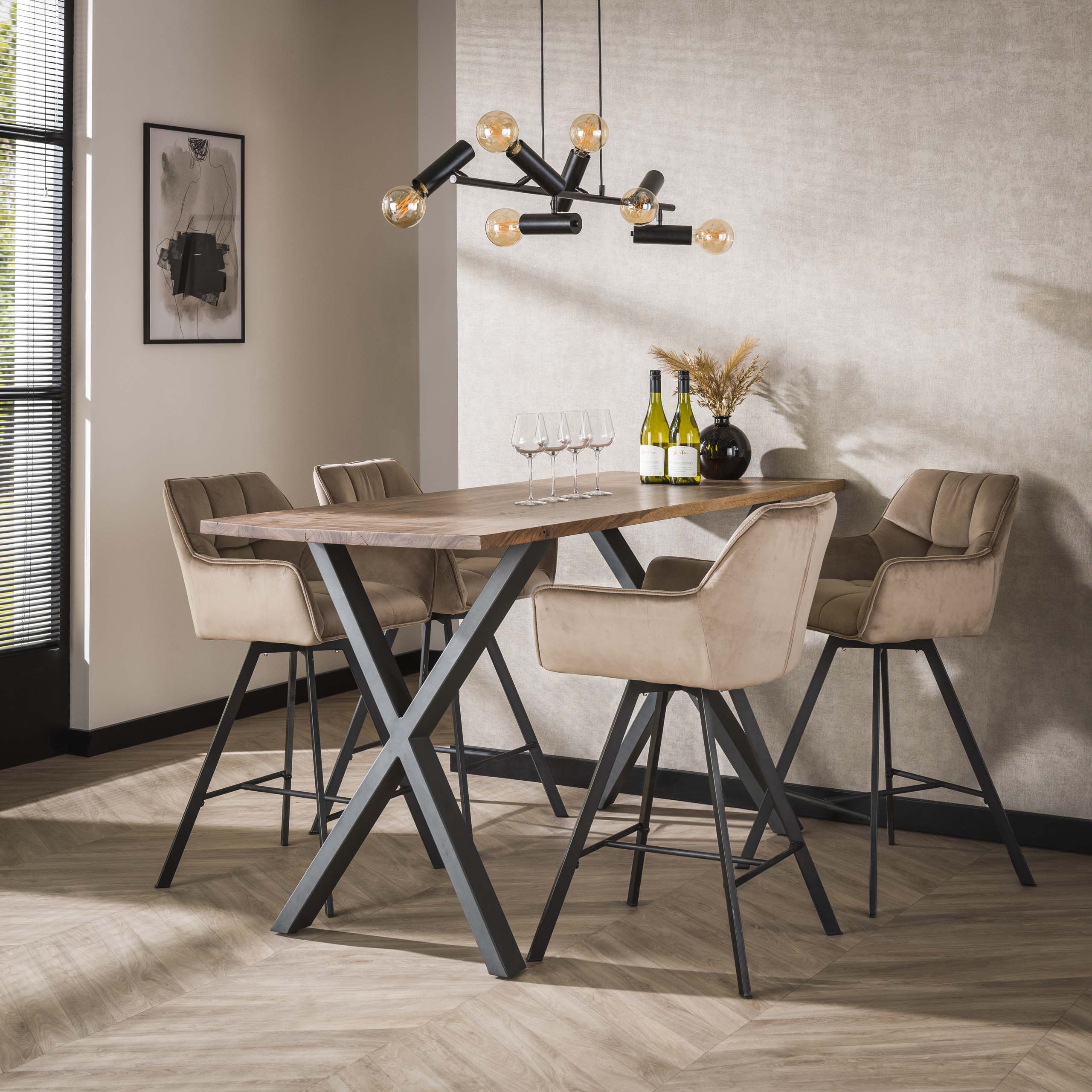 Bar chair grid rotatable. VPE2 / Champagne velvet