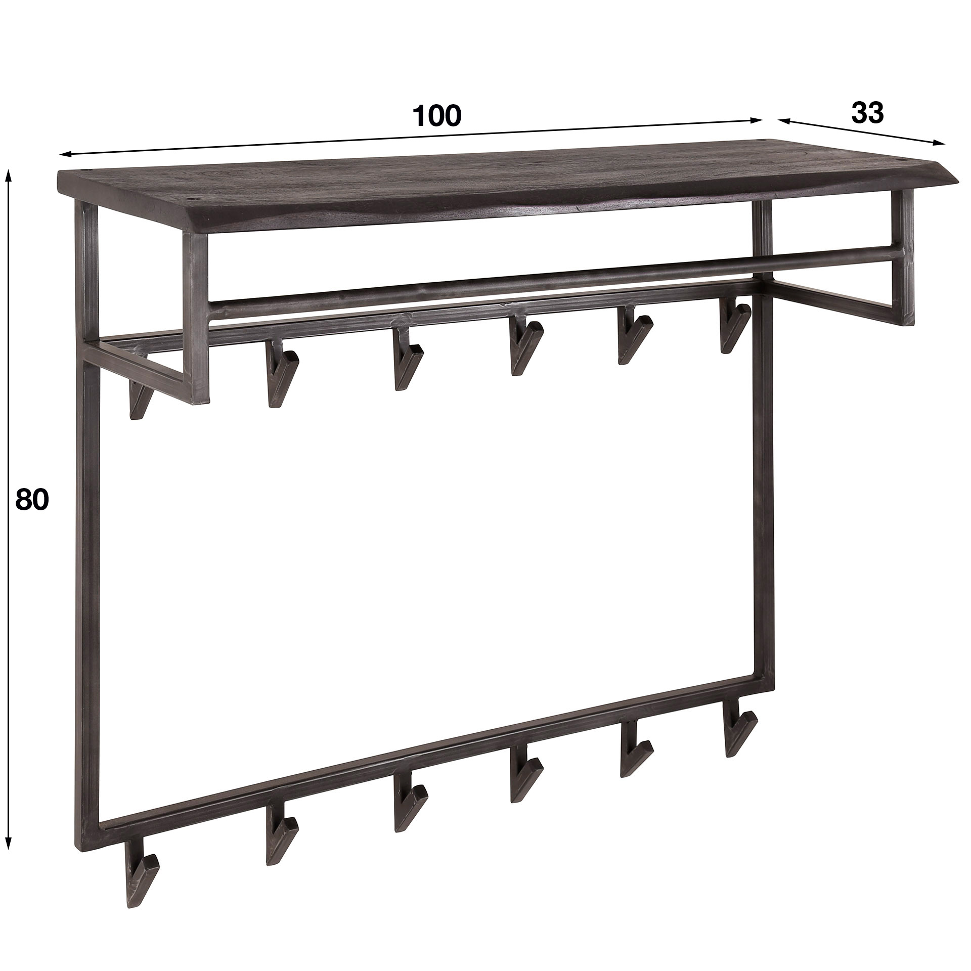 Appendiabiti yucon alto 12 ganci mensola per cappelli / Acacia massiccia nera