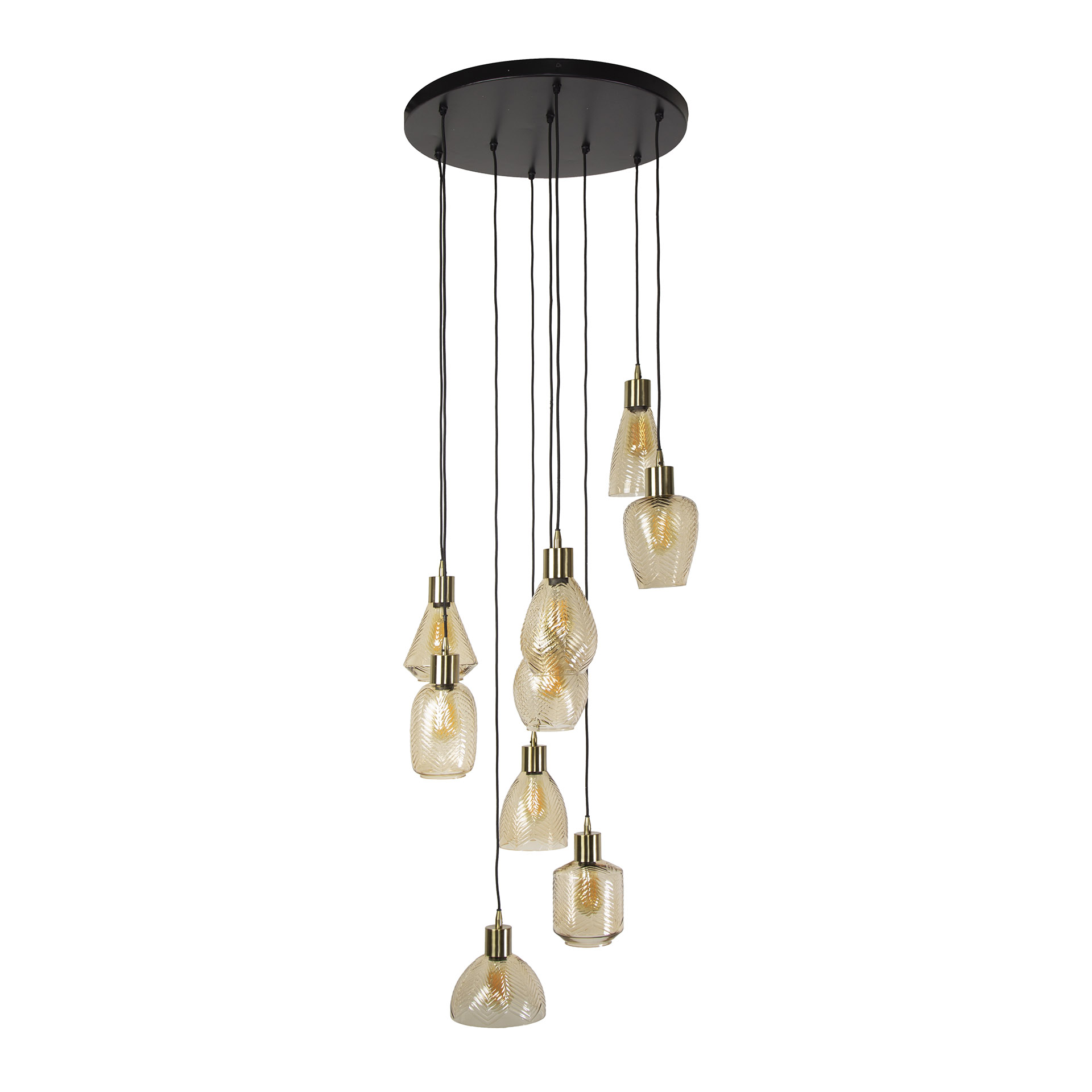 Lampada a sospensione 9L foglia a gradini / Vetro color ambra