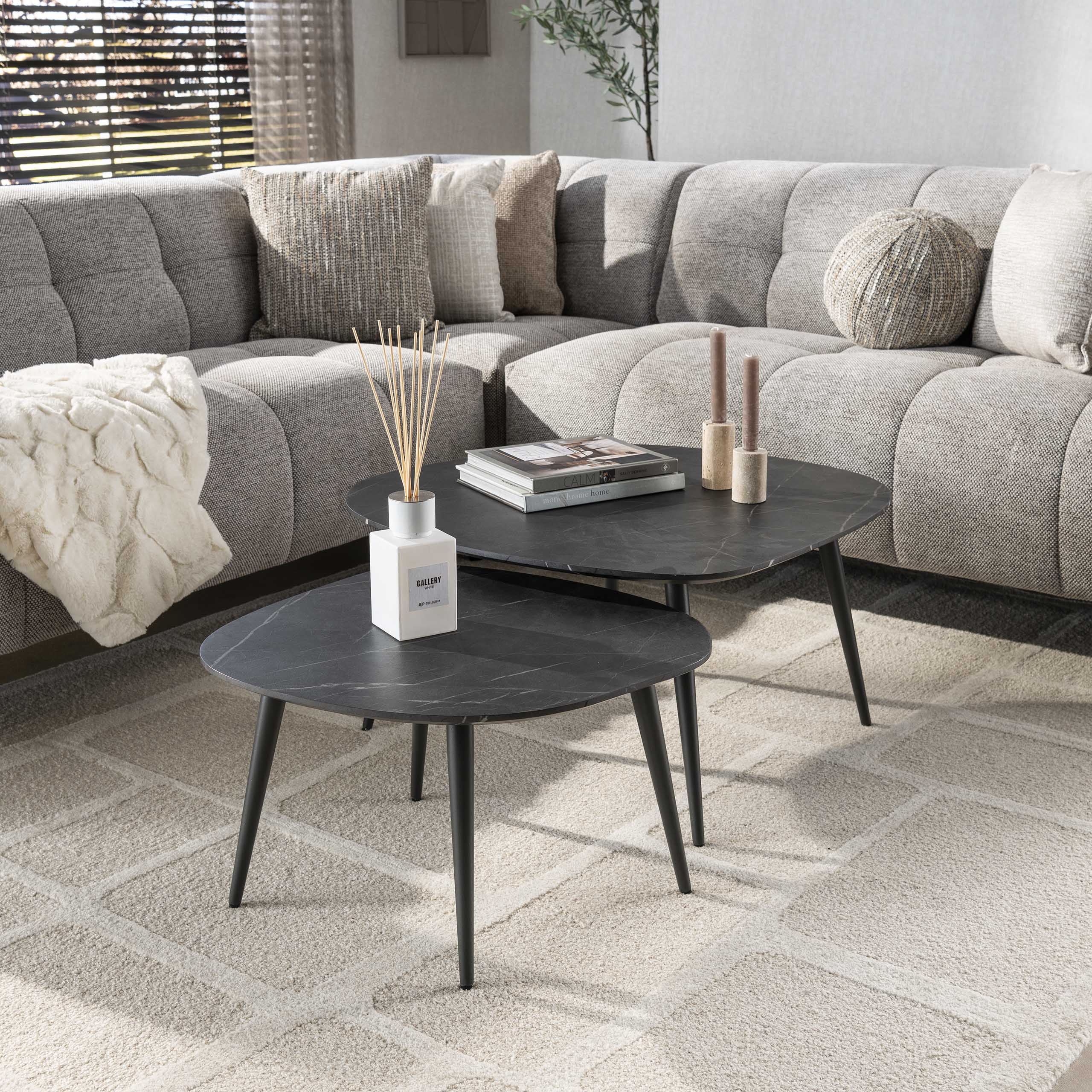 Set tavolino/2 rock organico/3D marrone nero