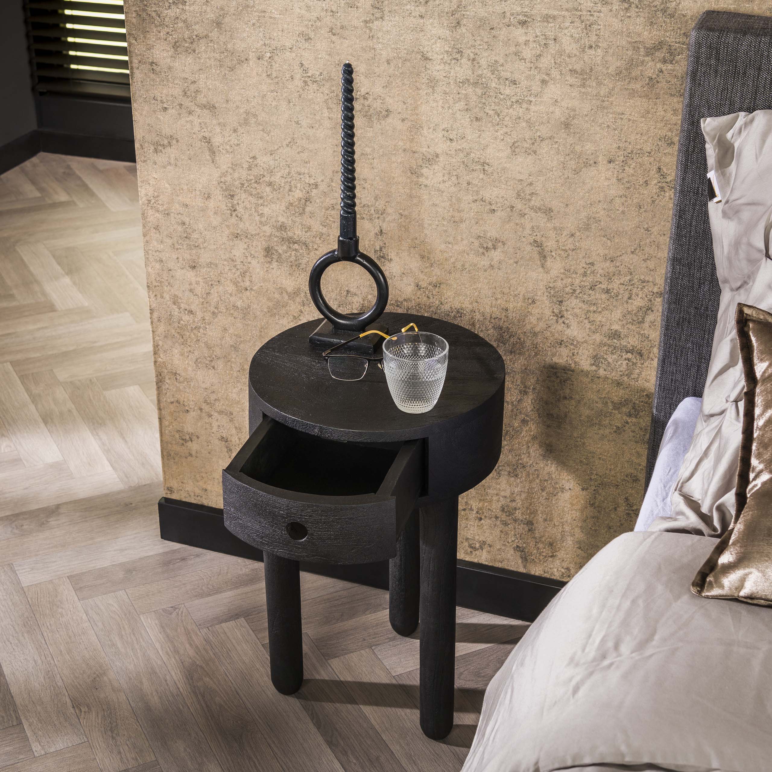 Comodino Full Wood 1 cassetto - Massello di acacia nera