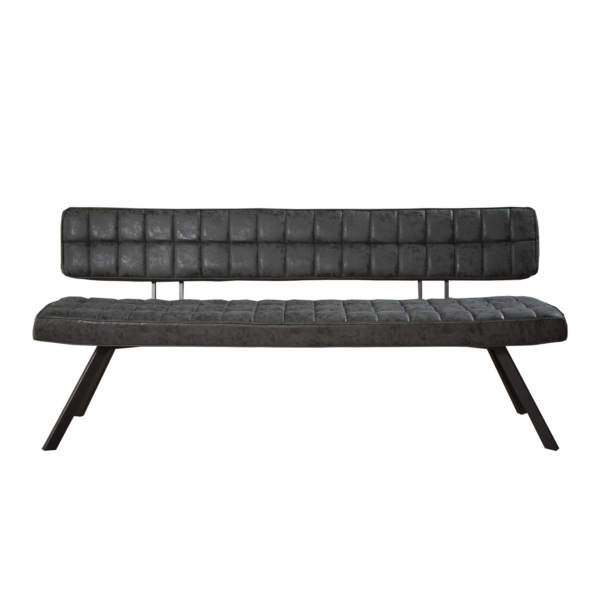 Dining room sofa 180 cm with cross stitching and an open back. / Wax PU black