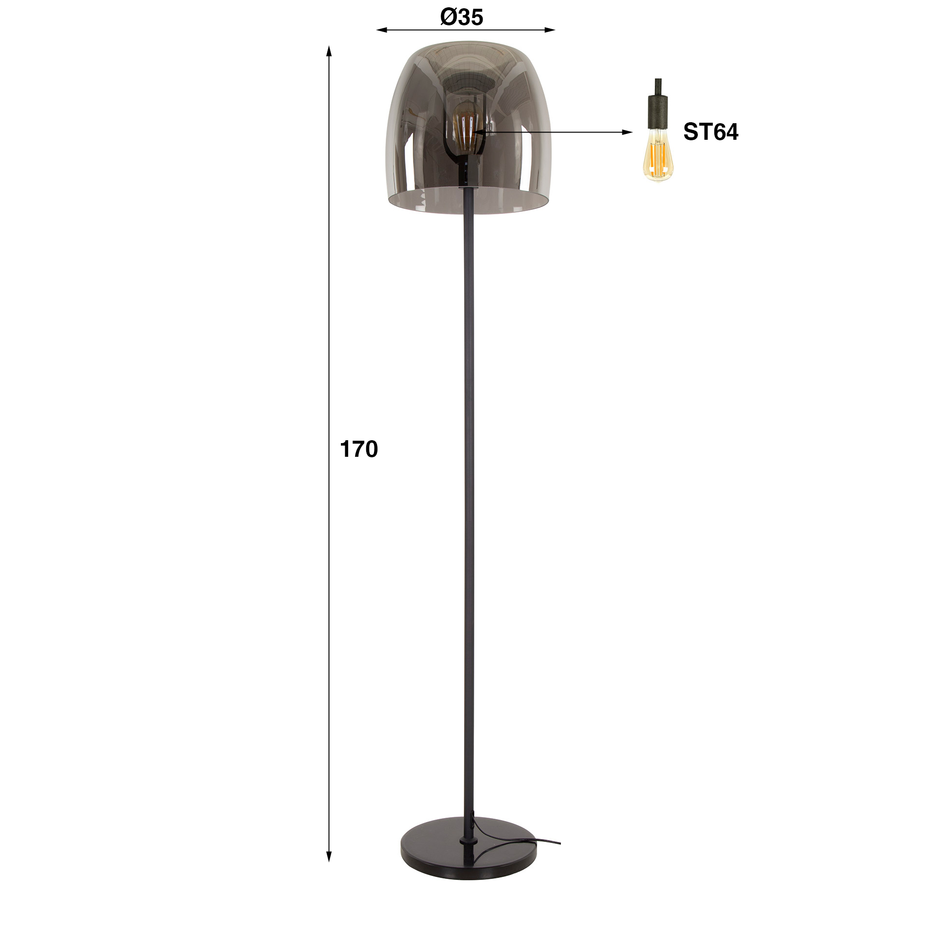 Floor lamp 1L drift glass / Smoke gray glass