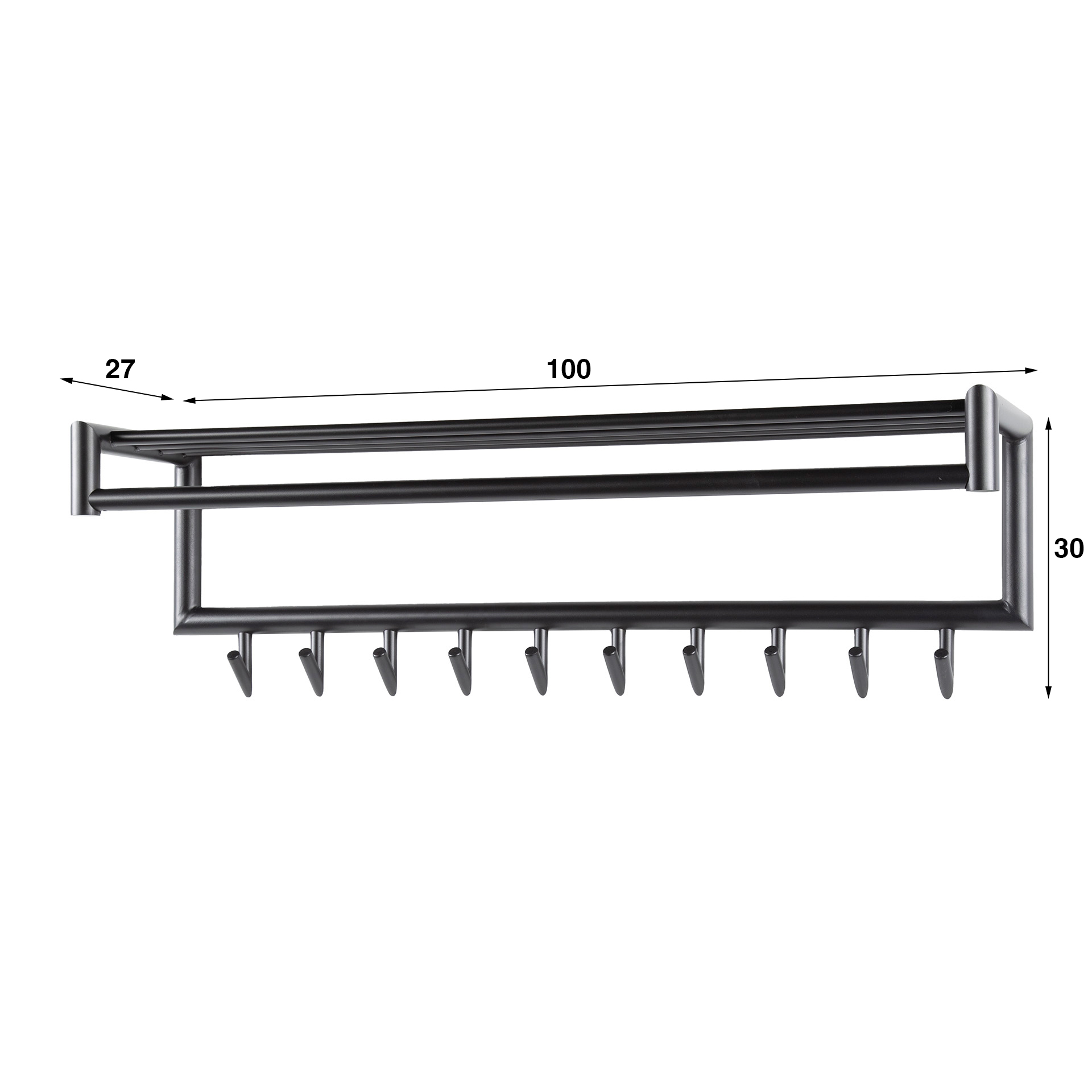 Appendiabiti Tubo tubo + cappelliera 10 ganci - Grigio scuro opaco
