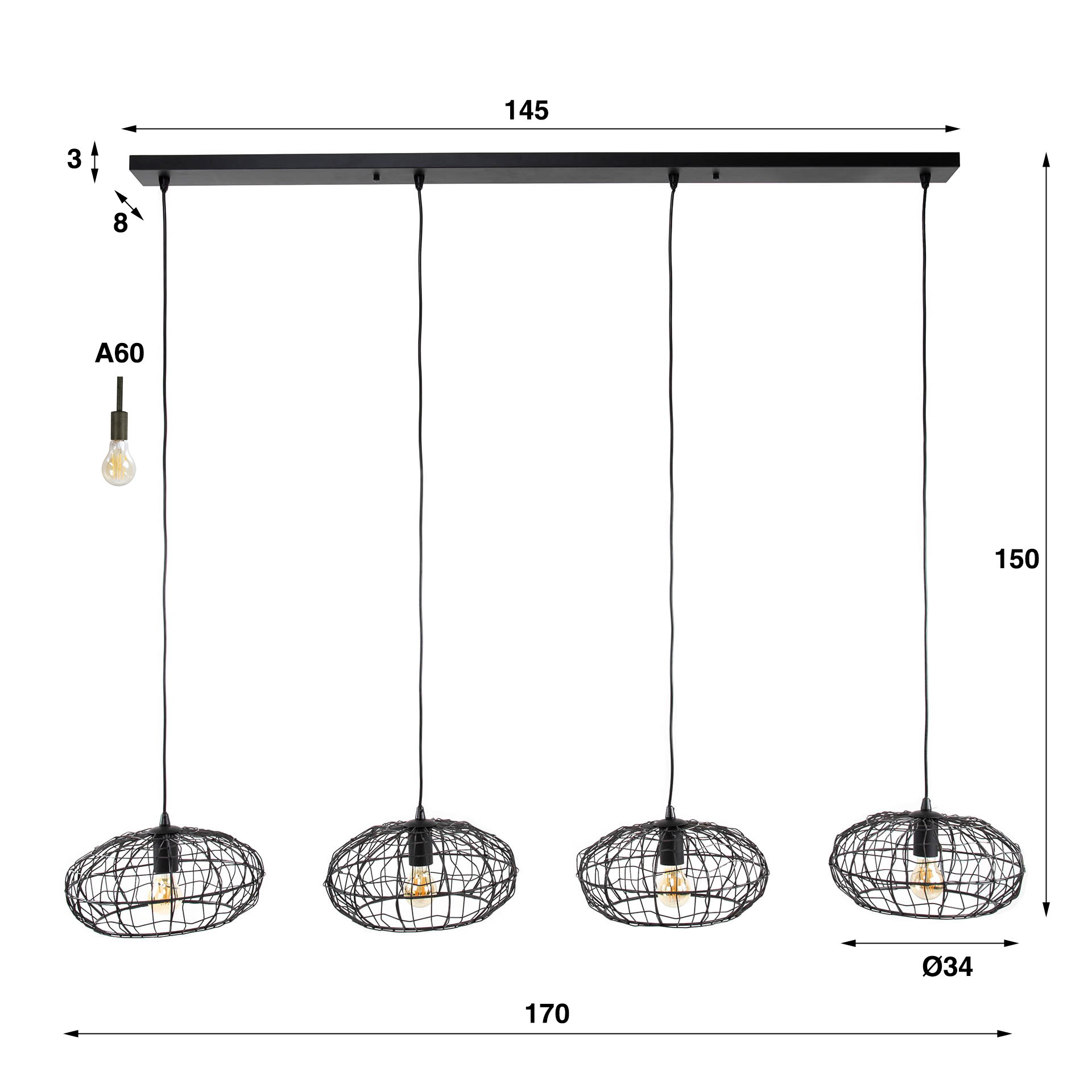 Hanging lamp 4L connect XL / Black brown