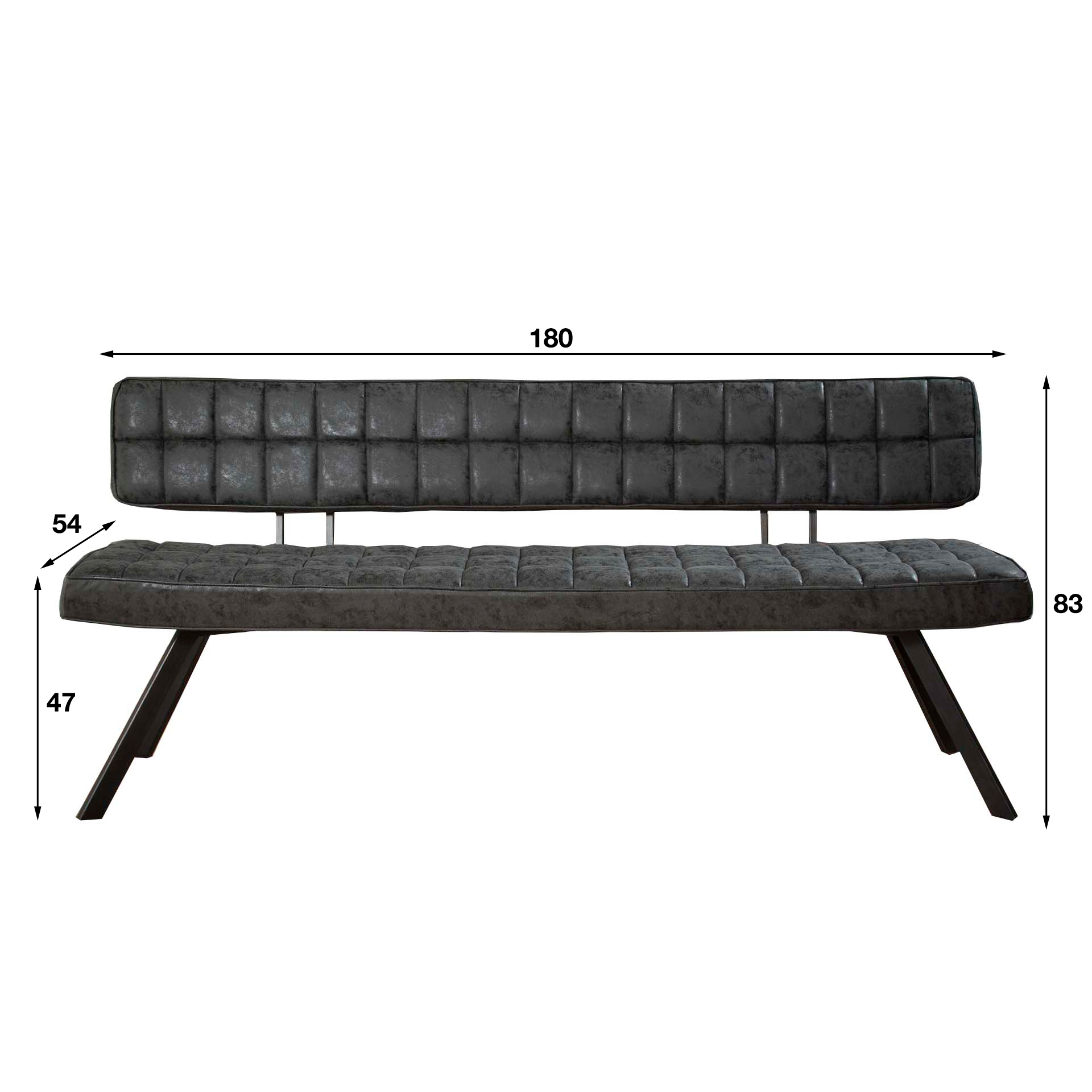 Divano per sala da pranzo 180 cm con cucitura a croce e schienale aperto. / Cera PU nera