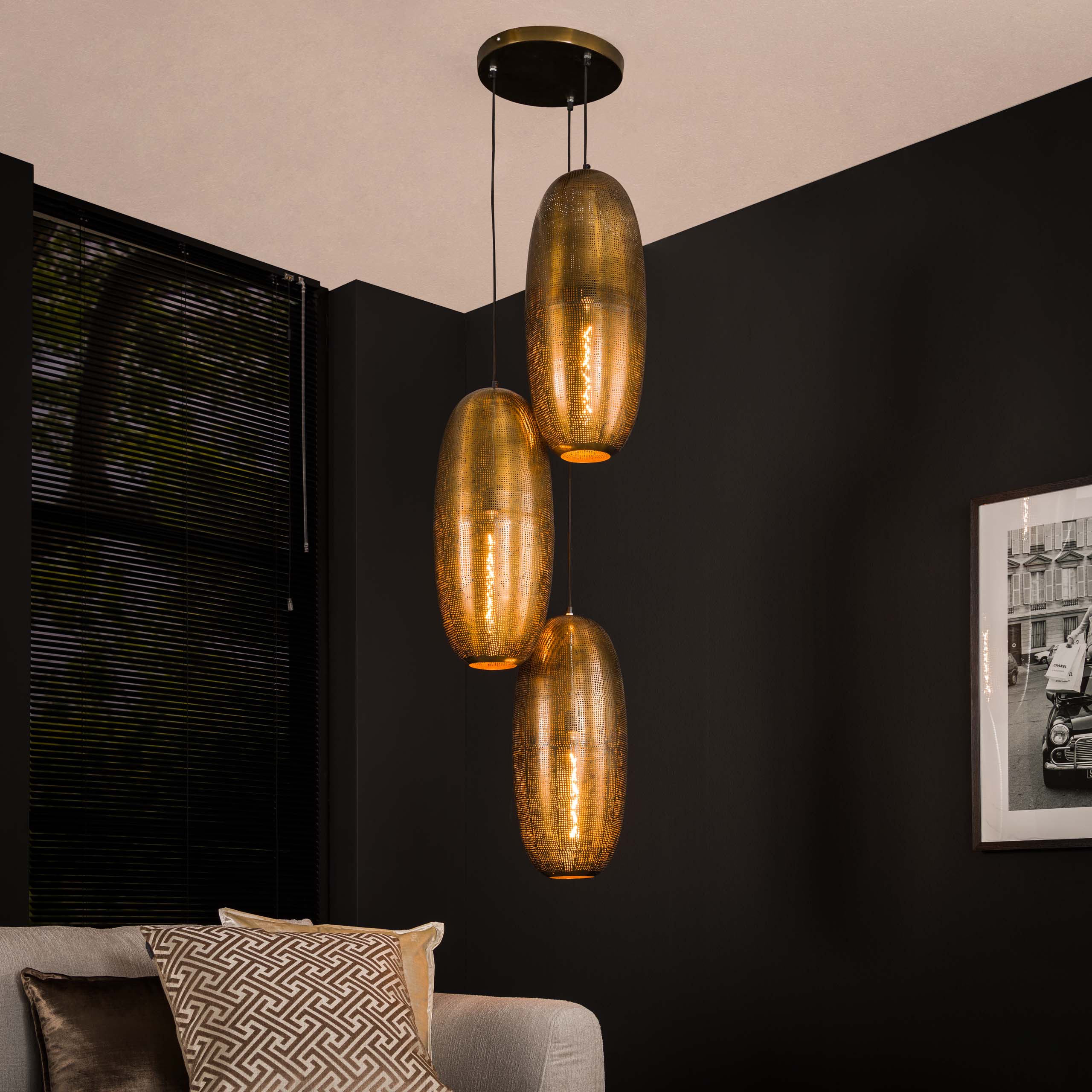Hanging lamp Cosmic stepped 3-light - Antique bronze