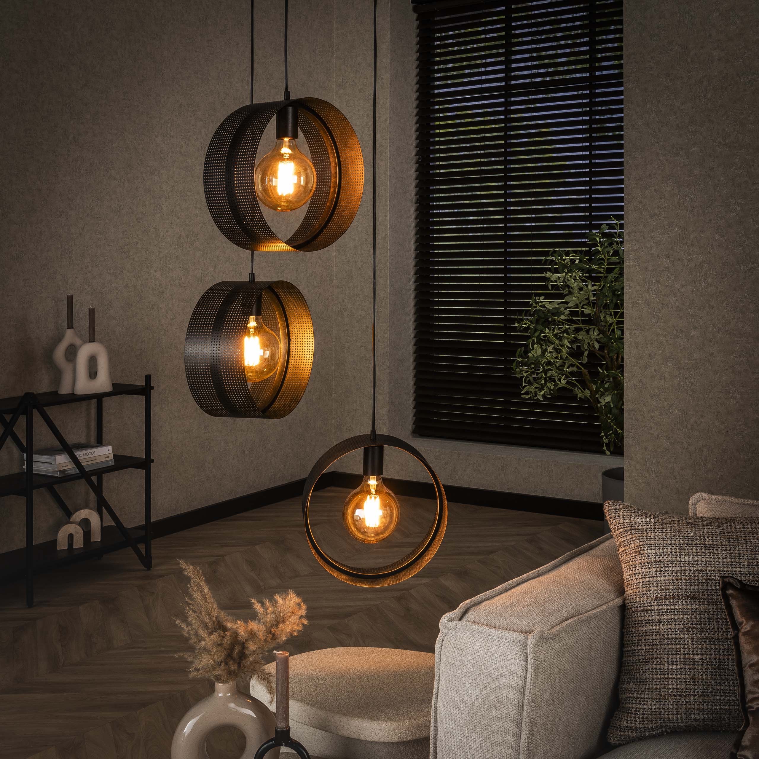 Hanging lamp Ring mesh stepped 3-light - Charcoal
